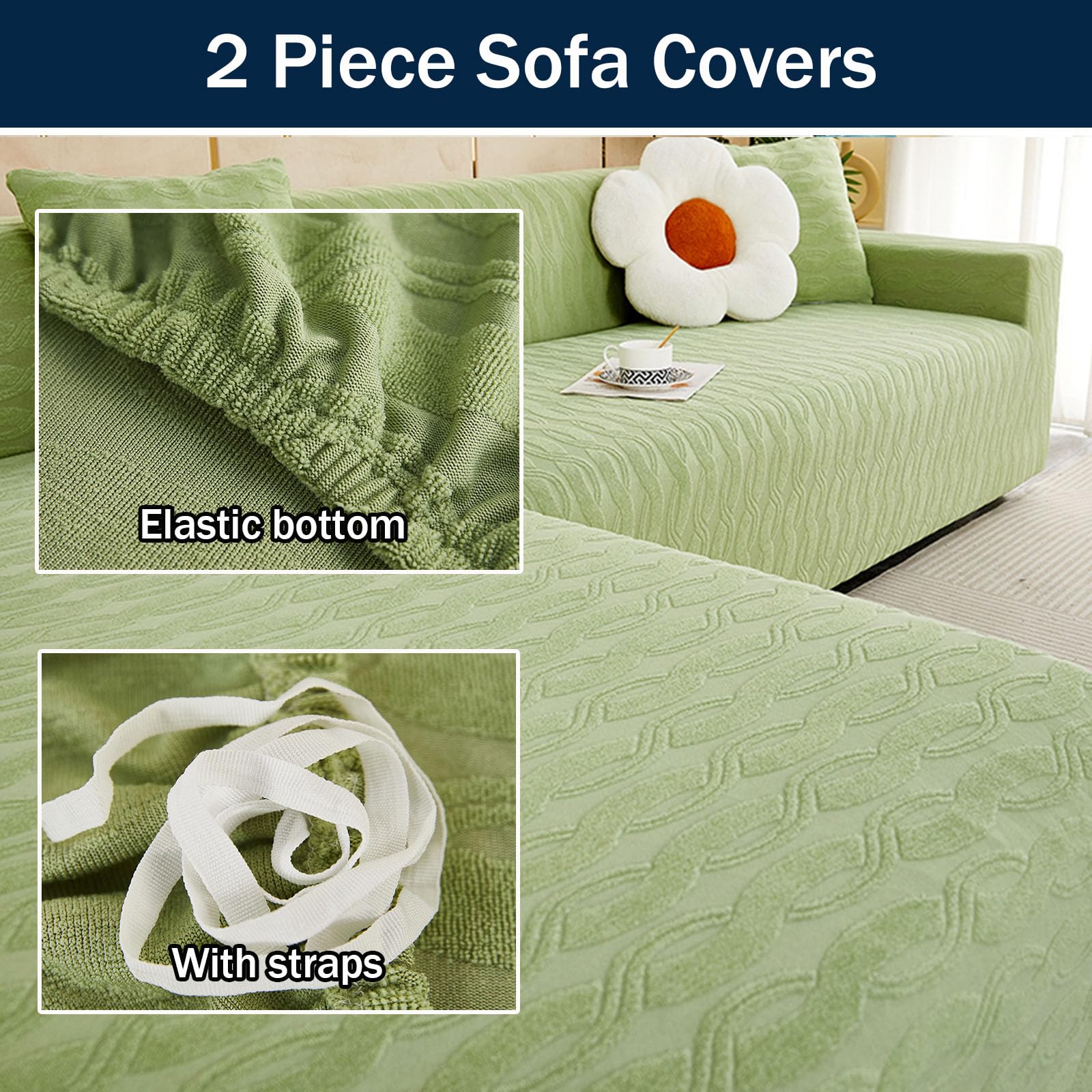YOPOIY Jacquard Copridivano Angolare Con Penisola Per 5 6 7 Posti, Spandex Elasticizzato Copridivano Ad Angolo, Coperture Per Mobili Protettive Per Cani E Gatti -verde-4+4 posti