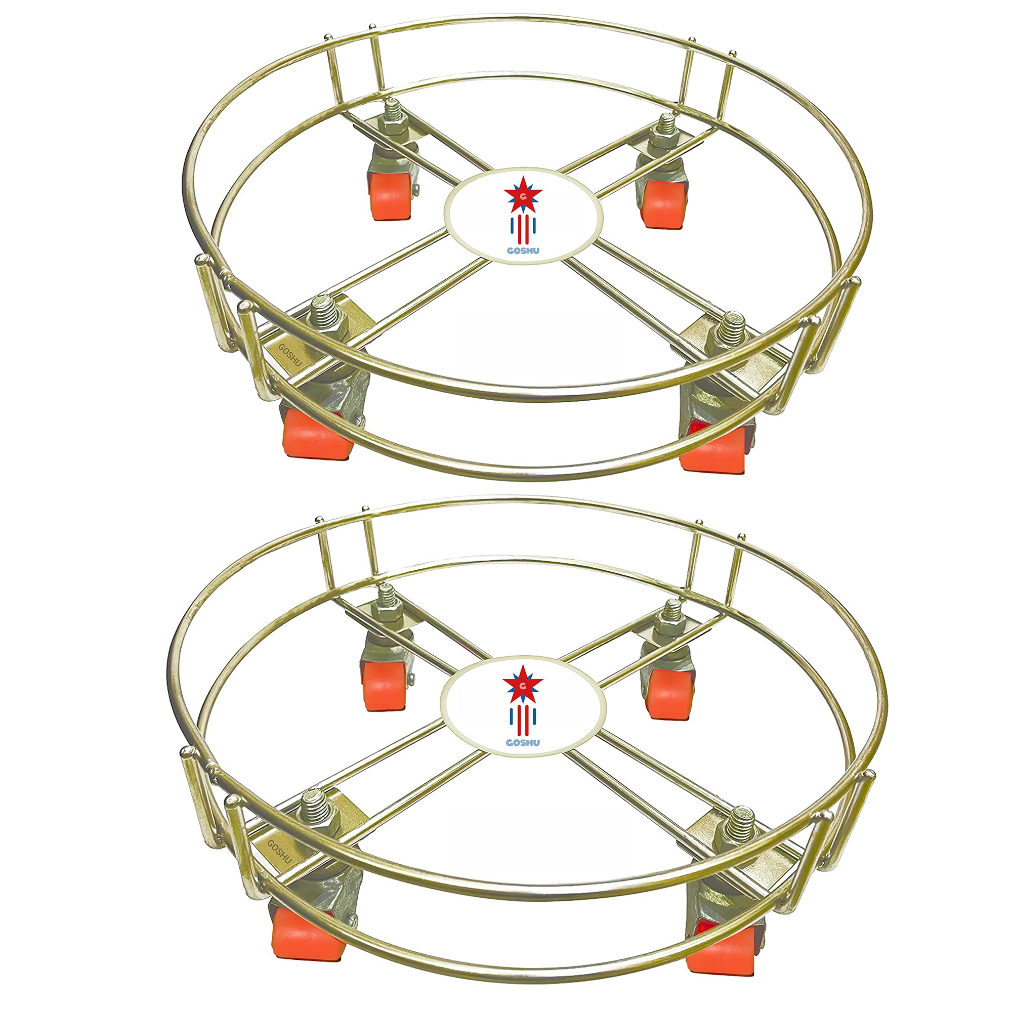 GOSHU Stainless Steel Gas Cylinder Trolly/LPG Gas Cylinder Stand Trolley with Wheels (Silver) | LPG Gas Cylinder Trolley with 4 Wheels (Pack of 2)