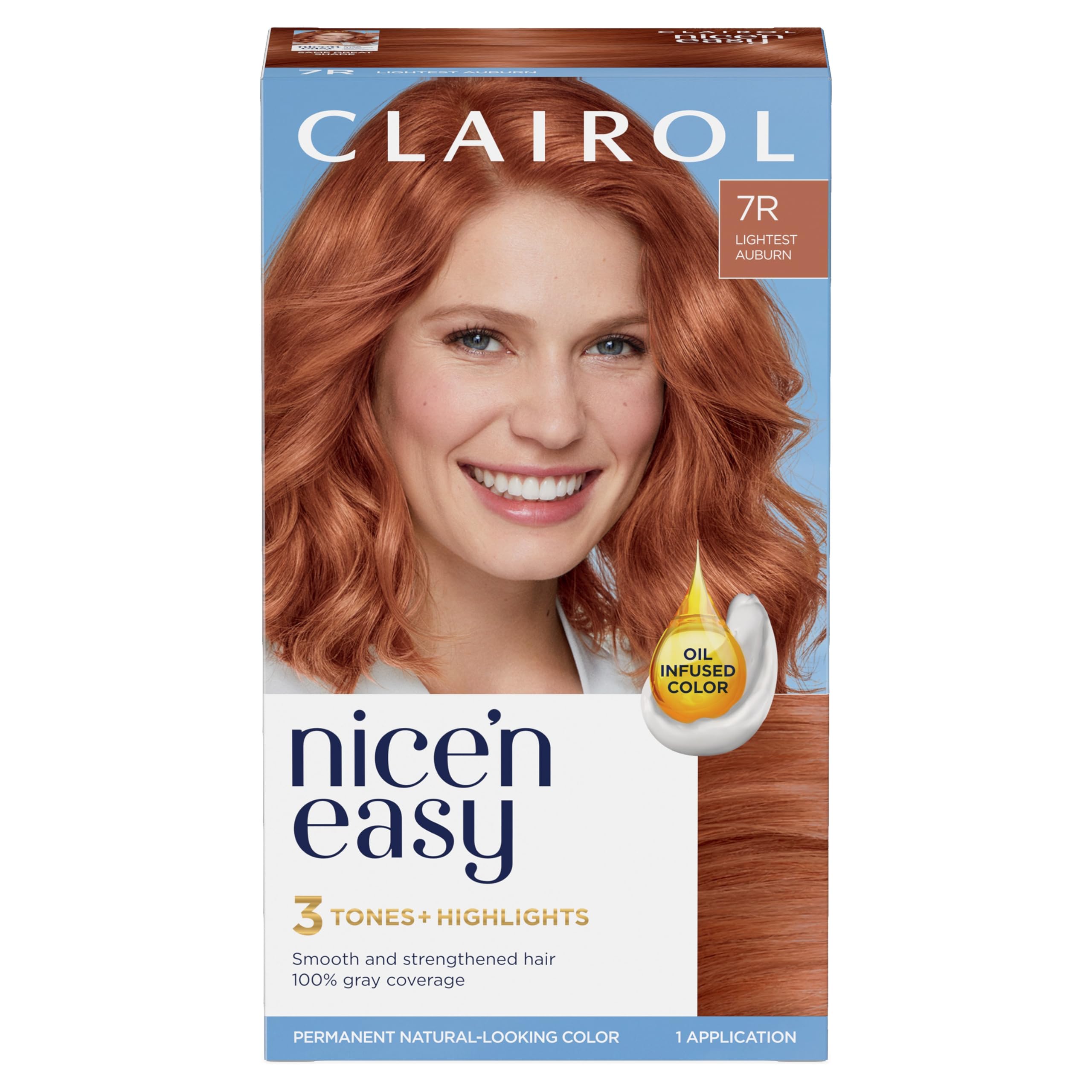 ClairolNice'n Easy Permanent Hair Dye, 7R Lighest Auburn Hair Color, Pack of 1