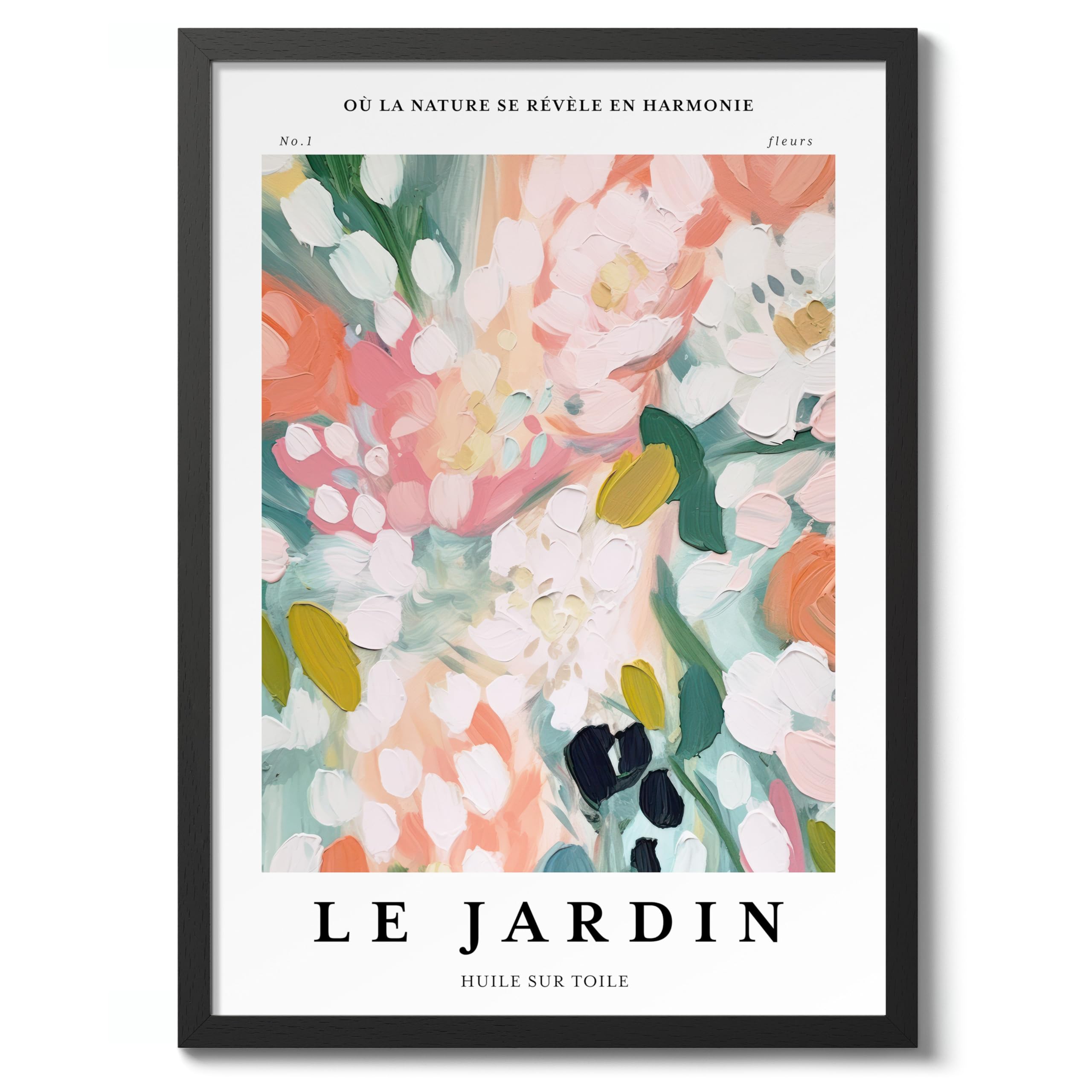 Le Jardin 3 Minimalist Abstract Poster Colorful Floral Prints Aesthetic Painting Modern Bedroom Bathroom Wall Decor, Archival Matte, A3 (Black Frame) - 42x29.7cm