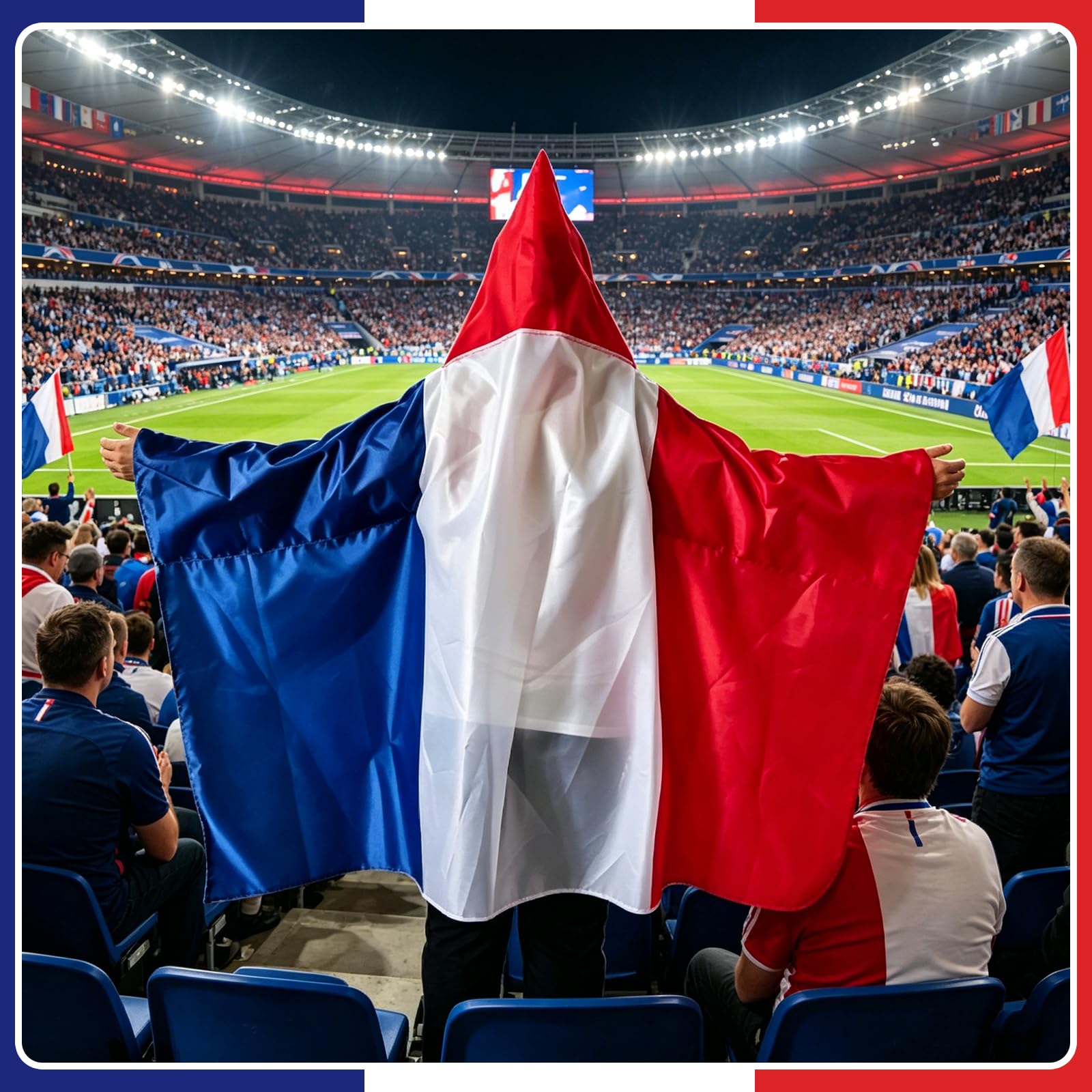 Kit Supporter France 6 Pièces – Chapeau Tricolore, Sac à Cordon, 2 Drapeaux, 2 Tatouages – Accessoires Bleu Blanc Rouge Pour Foot Coupe Du Monde 2026