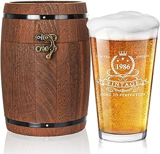 LIGHTEN LIFE 40th Birthday Gifts for Men 16oz,1986 Beer Glass in Barrel Box,40th Birthday