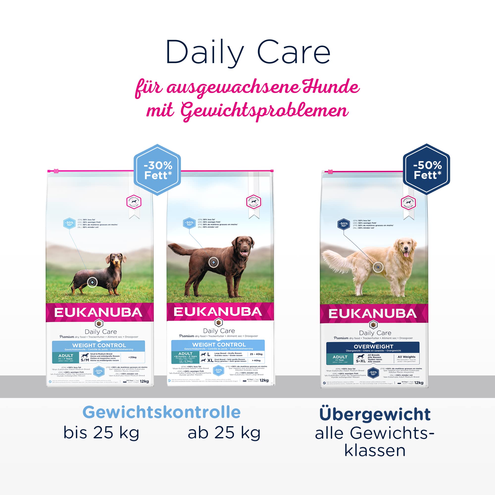 Eukanuba Daily Care Overweight / Sterilised Trockenfutter – Fettarmes Spezialfutter für übergewichtige oder kastrierte Hunde, 12 kg