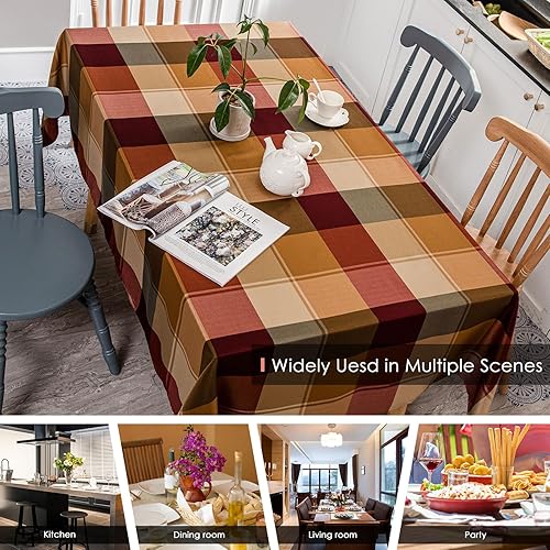 Miniatura 5 de Melodieux - Mantel de mesa a cuadros, de poliéster, resistente al agua, a las arrugas, a las salpicaduras, para fiestas, cocina, comedor, decoración