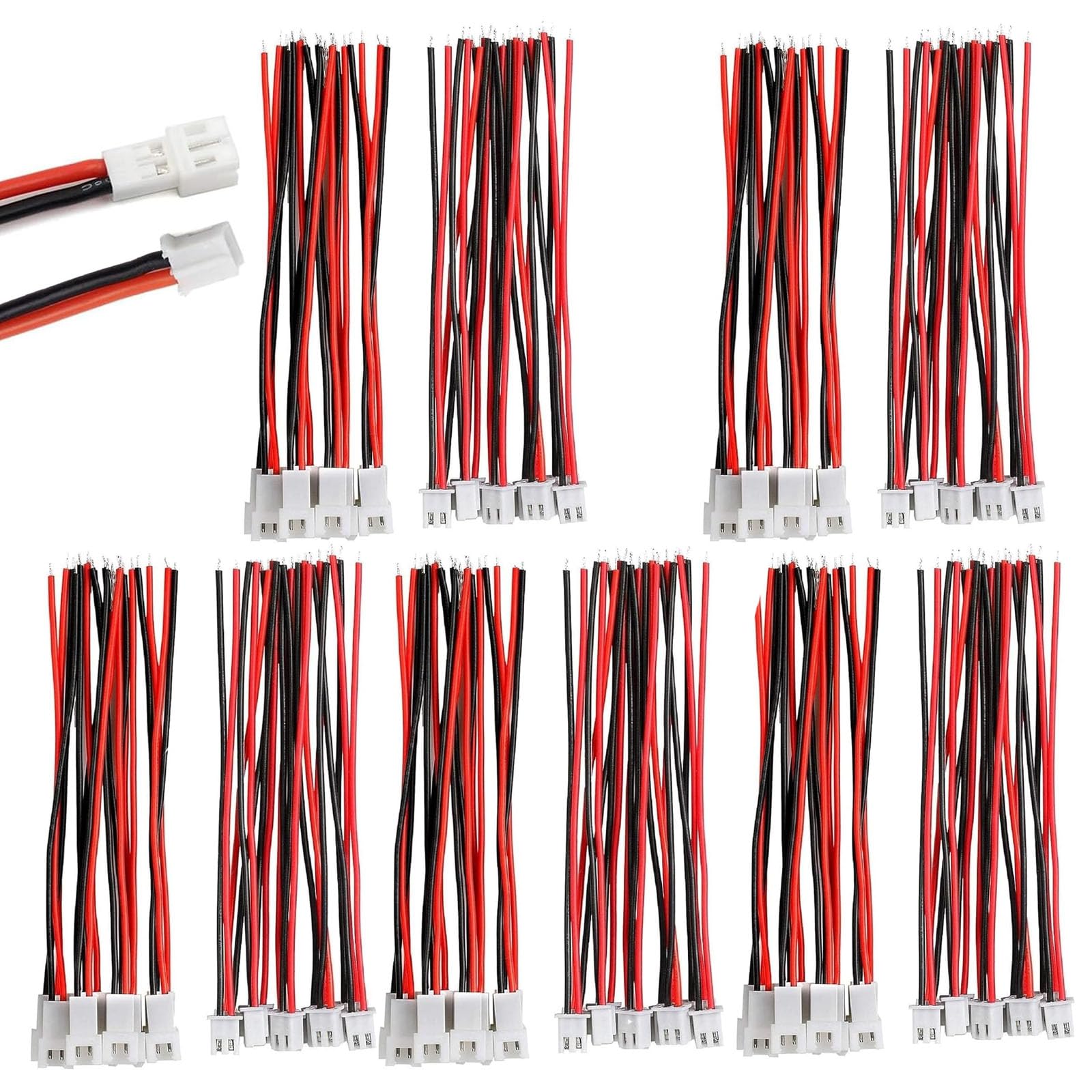 50 Pairs 1.25mm JST 2 Pin Mini Micro Male and Female Connector Plug with 10cm Wire Cable
