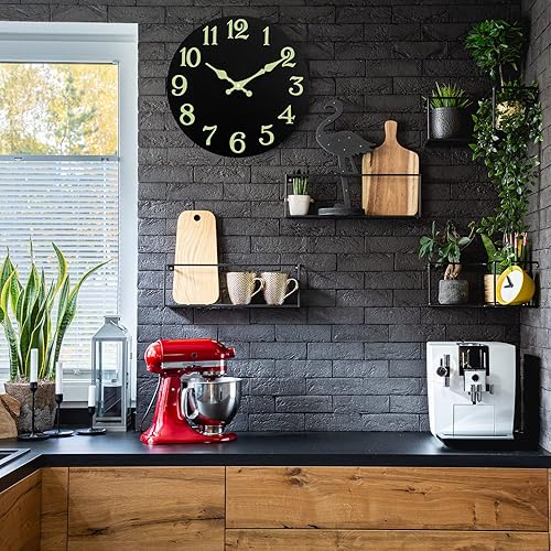 Miniatura 4 de DIYZON Reloj de pared luminoso, silencioso sin tictac de 12 pulgadas, reloj de pared con luz nocturna, funciona con pilas, reloj de pared iluminado