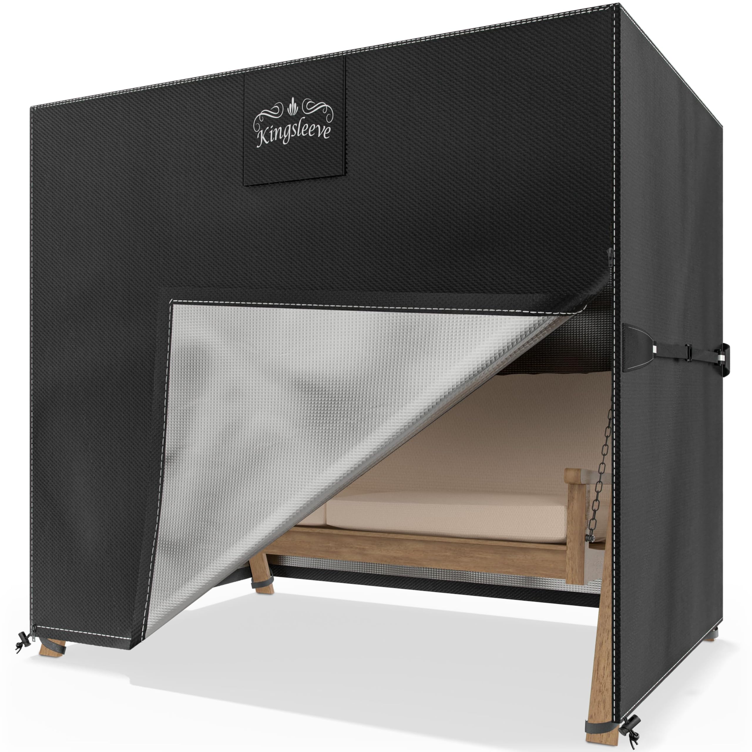 Kingsleeve® Housse de Balancelle de Jardin 2-3 Places en Tissu Oxford - Bâche de Protection Imperméable en Polyester Haute Qualité, Anti-Gel, Anti-UV, 175 x 125 x 160 cm