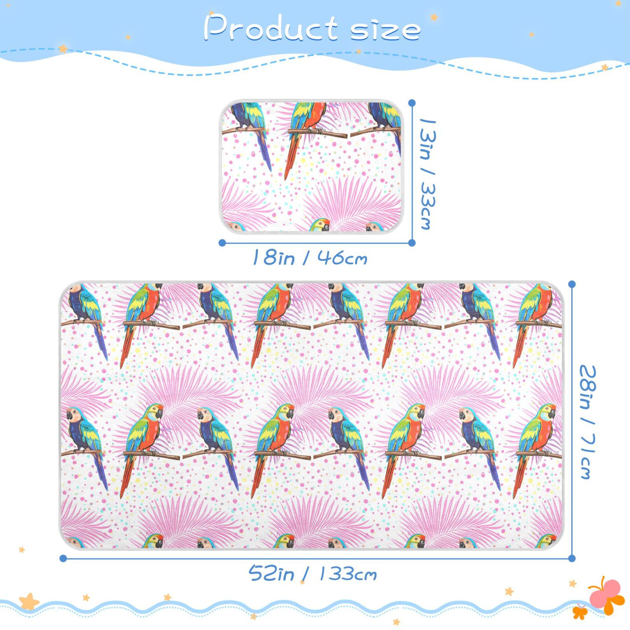Takiito Tropical Parrots Baby Cooling Mattress Pad, Soft & Breathable Cooling Mat Keep Baby Cool in Summer 28x52 in, Nursery Essential