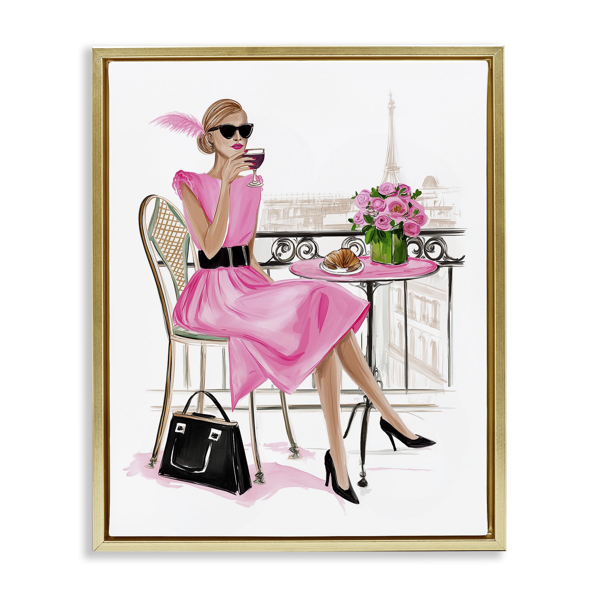'Parisian Chic on Cafe Balcony'| Floating Frame Canvas Art
