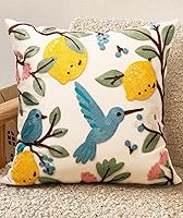 Kokaaee Embroidered Bird Lemon Throw Pillow Cover 18x18 Inch - Boho Spring Summer Decor Zipper Cushion Case for Couch Sofa Bed