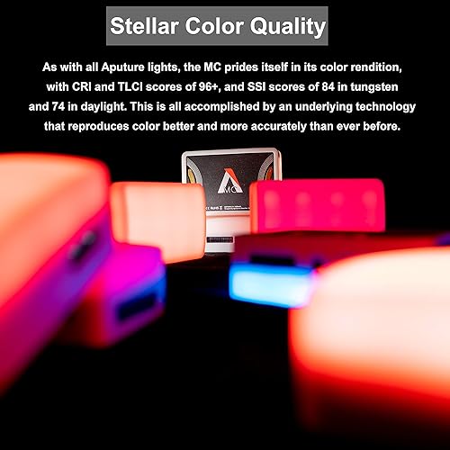 Miniatura 3 de Aputure MC RGBWW - Luz de video para cámara, CRI/TLCI 96+, temperatura 3200K-6500K, modo HSI, admite atracción magnética y aplicación con USB-C PD y