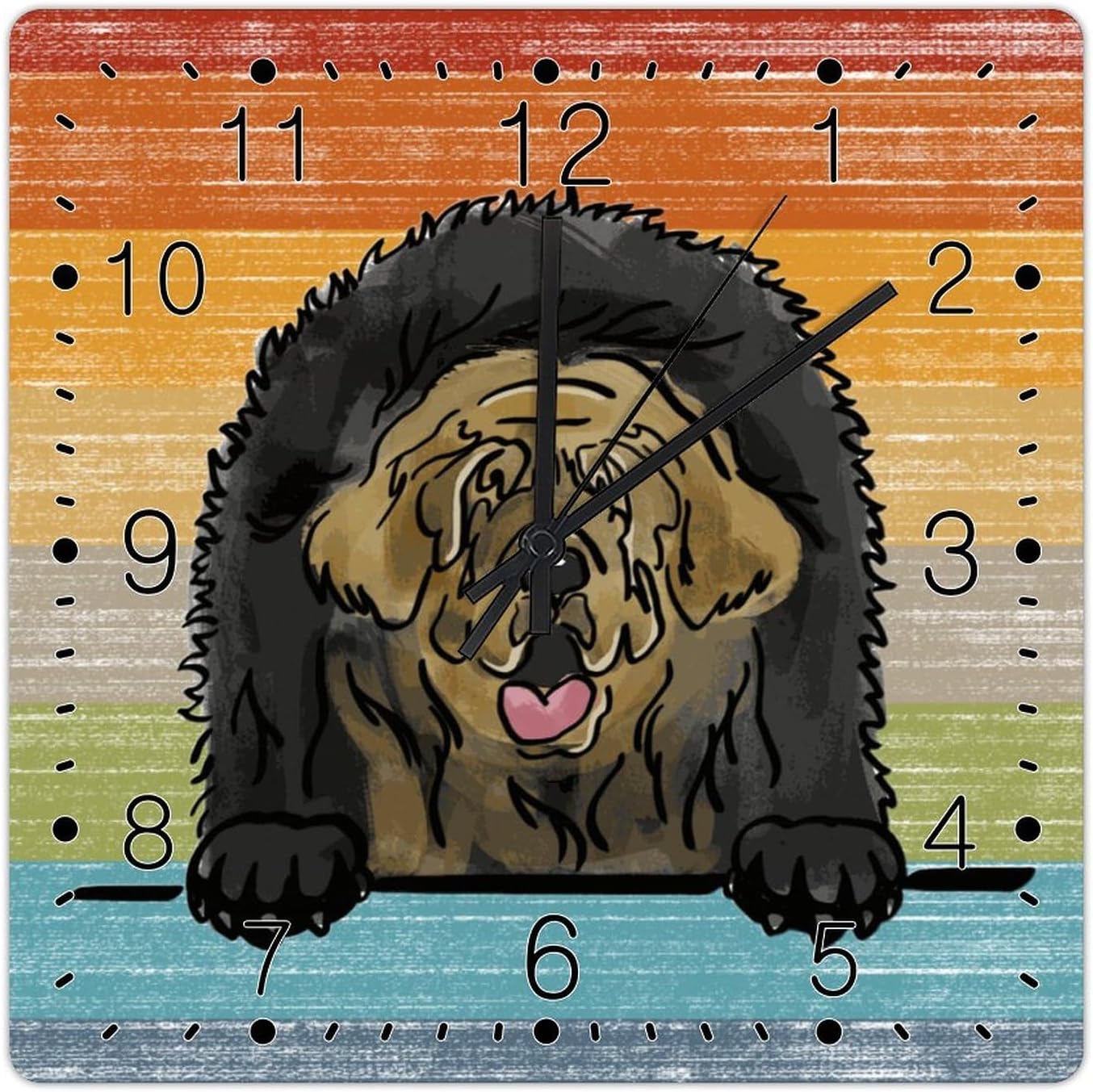 Watercolor Peeking Dog Mom Pet Clocks Tibetan Mastiff Rainbow Wooden Wall Clocks Battery Operated Wood Clock Lesbian Dog Mom Gift Wooden Decorative Wall Clock for Bedroom 15x15in
