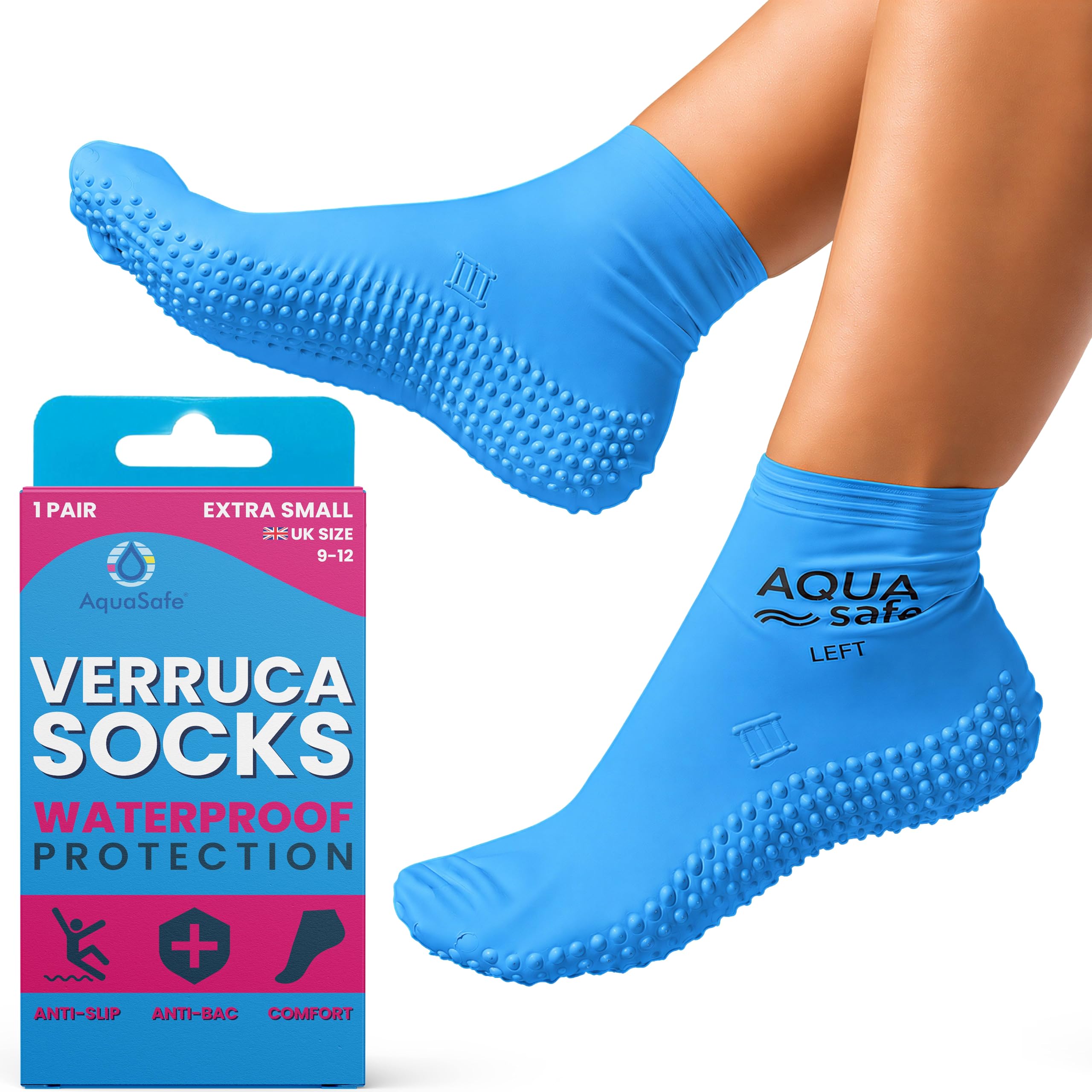 Aquasafe Guardsocks Verruca Sock Kids and Adults - 100% Latex Swimming Pool Swim Socks for Kids and Adults - Non-Slip Waterproof Swimming Shoes for Verruca Protection at Pools