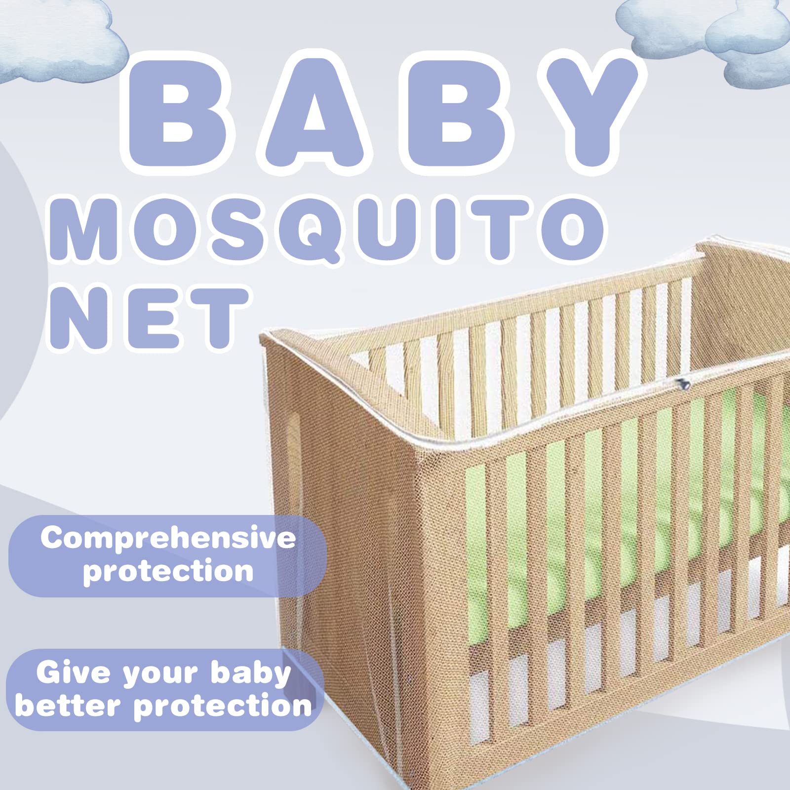 Zanzariera e rete Protect per Lettino, contro gli insetti per culle con cerniera, accesso rapido e facile al tuo bambino, Dimensione universale per la maggior parte dei lettini