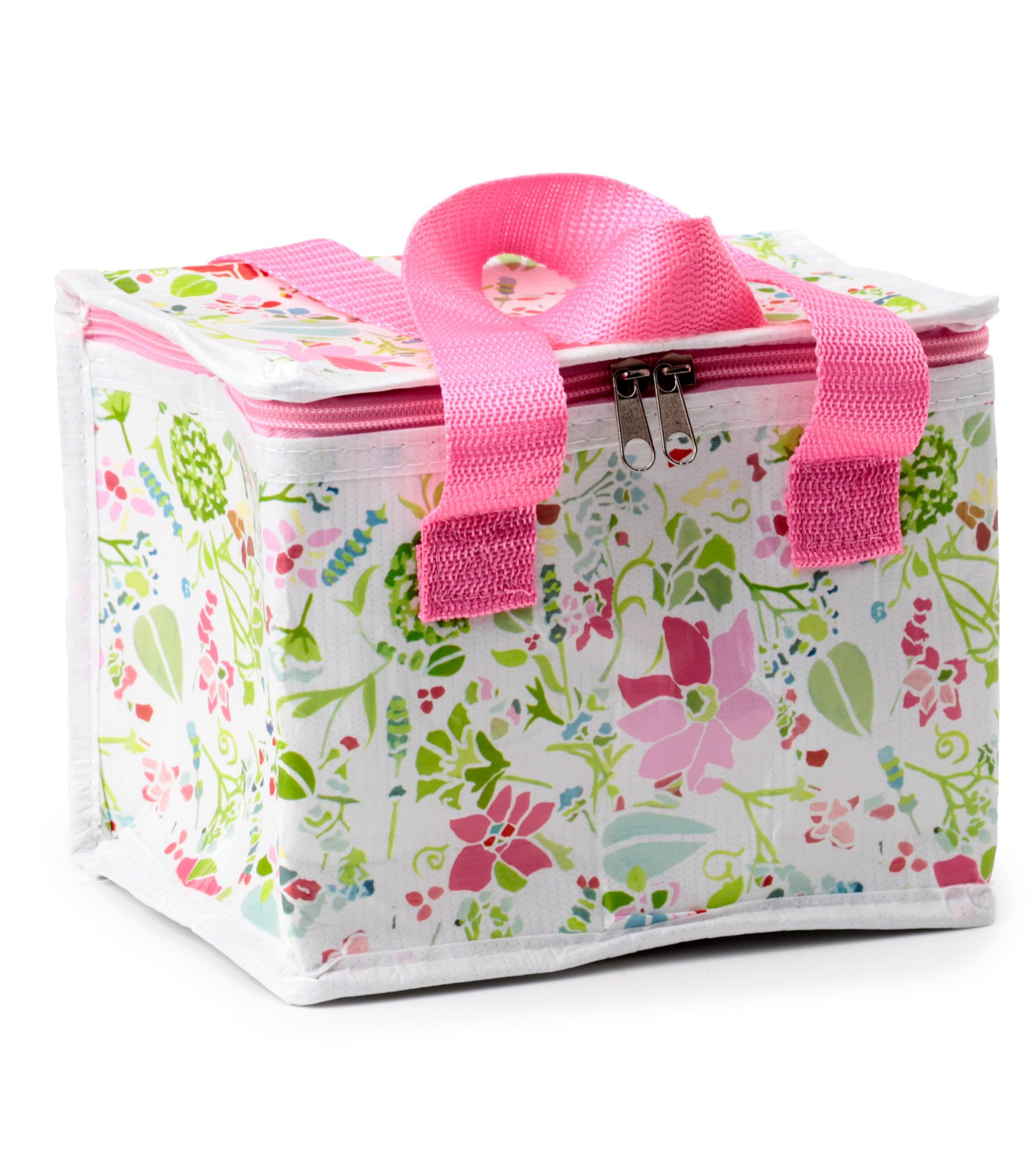 Puckator Cool Lunch Bag Julie Dodsworth Pink Botanical Design Made From Rec' Plastic Bottles - Insulated Lunch Bag for Women Men Children - Lunch Box Bag For Work & School - Beach Picnic Accessories