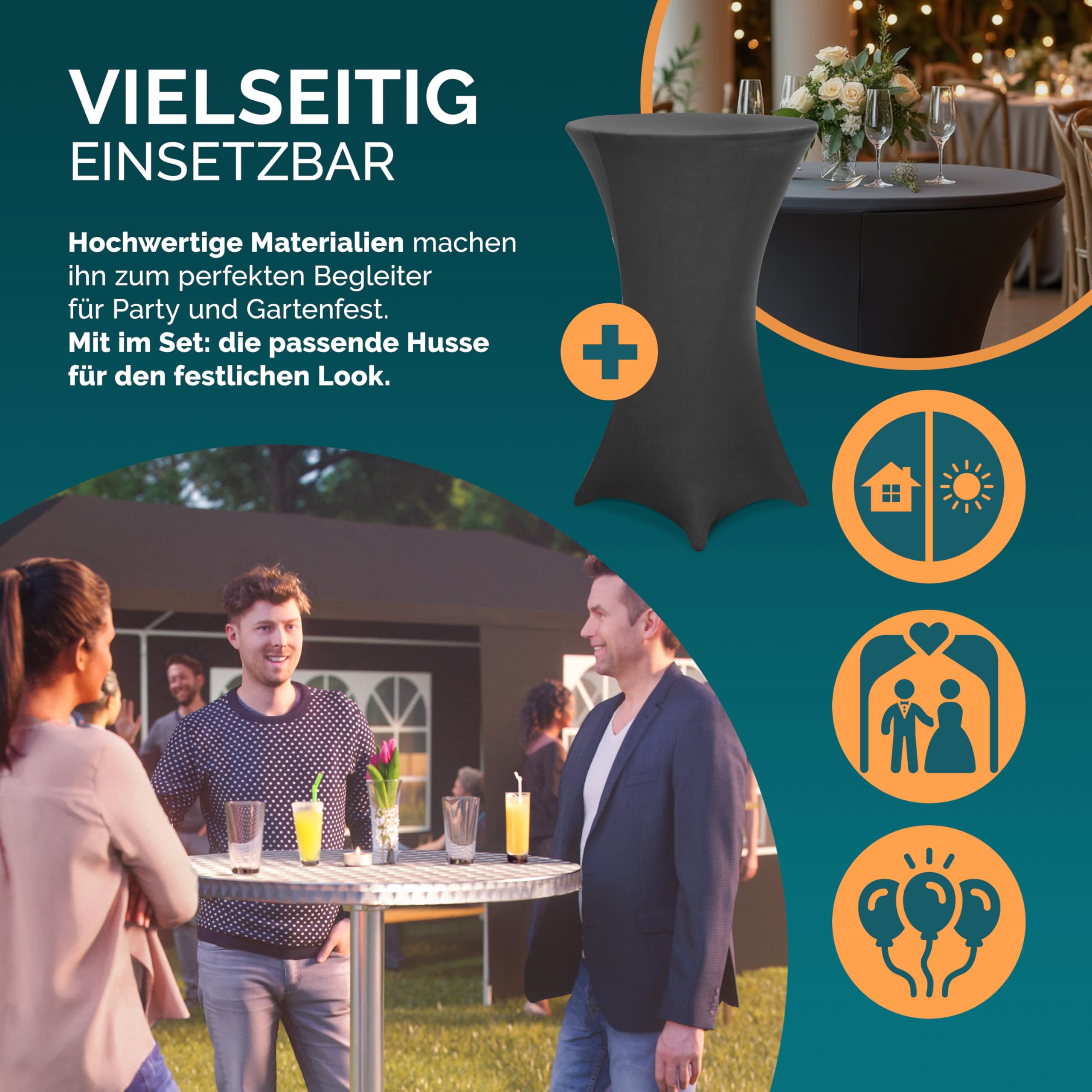 Casaria® 2in1 Stehtisch mit Husse Klappbar Höhenverstellbar 70 cm / 115 cm Hoch Alu Rund Ø60 cm Wetterfest Outdoor Bistro Party Biertisch Anthrazit