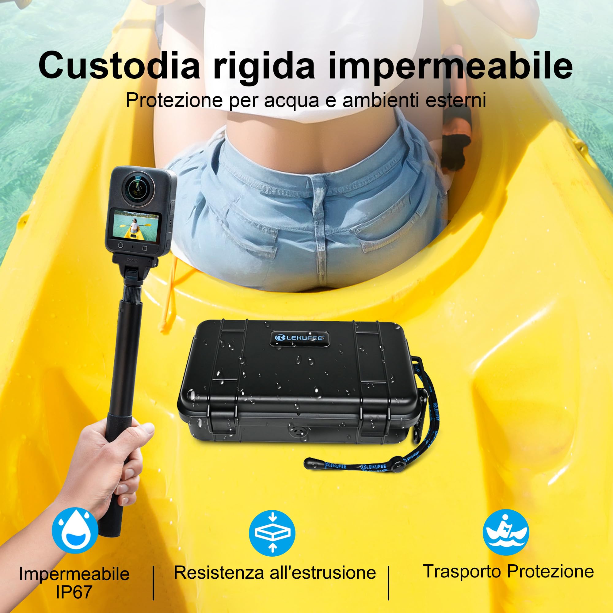 LEKUFEE Custodia Rigida da Viaggio Impermeabile per DJI Osmo 360, Custodia multifunzione per batteria 2 di Osmo Action e altri Accessori (Solo Custodia & Borsa)