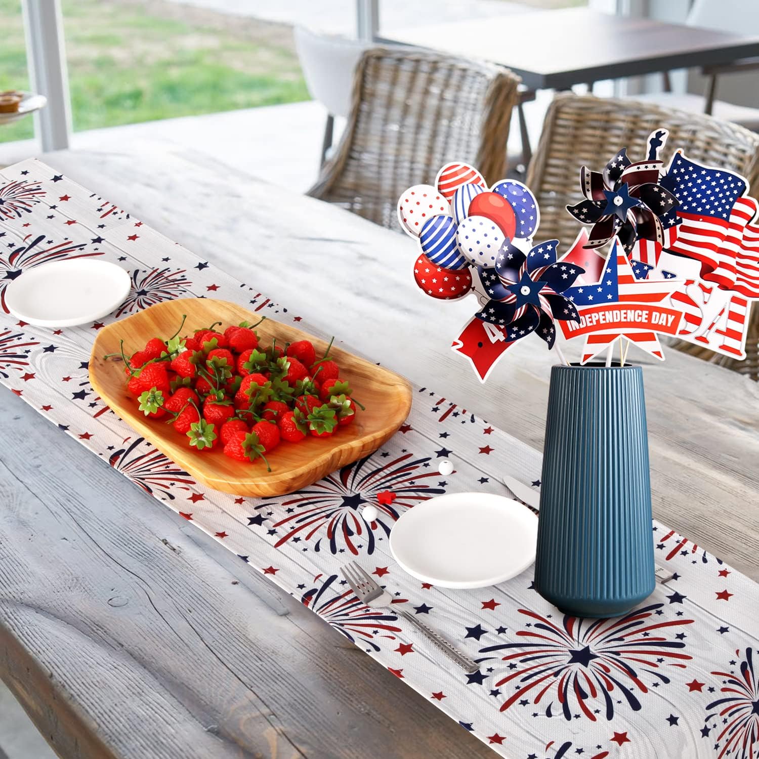 Patriotic Red White and Blue Linen Table Runner