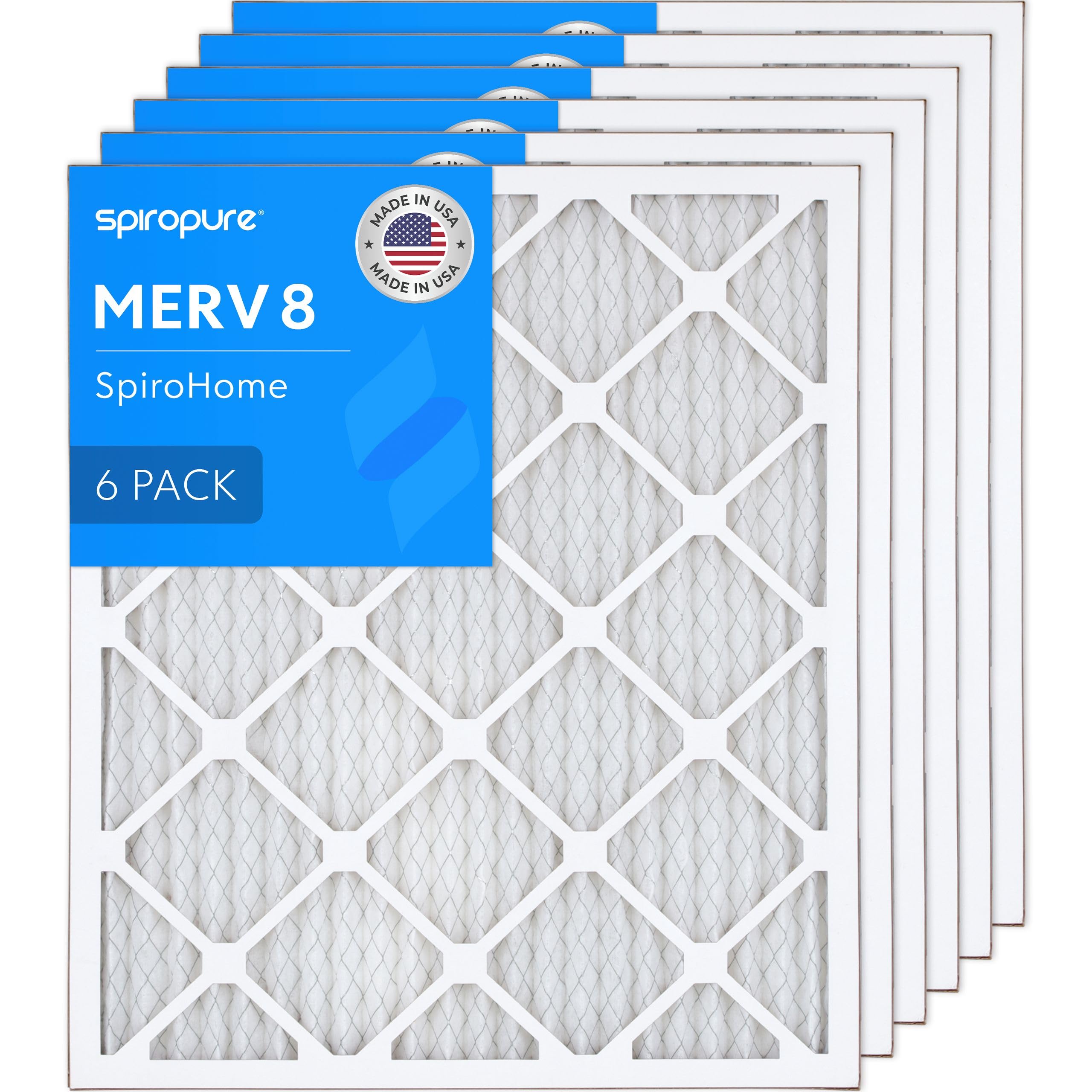 SpiroPure 21X24.5X1 MERV 8 Pleated Air Filters - Made in USA (6