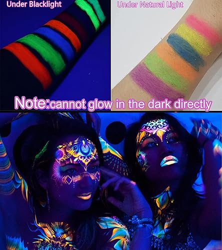 Miniatura 3 de Pintura corporal que brilla en la luz negra, palitos de pintura facial fluorescente de neón, kits de maquillaje para niños y adultos, Halloween,