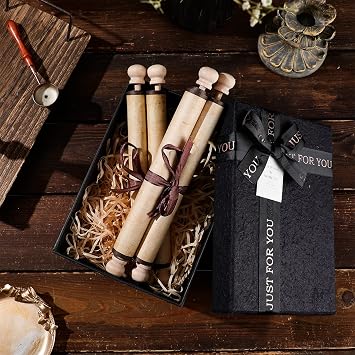 6 Pcs Blank Scrolls Paper with Wood Rods Vintage Quick Drop Old Scrolls Paper with Rods for Writing Drawing Calligraphy Wedding Vows Invitation Cosplay Prop Renaissance Festivals, 7.3 x 30-32 Inch