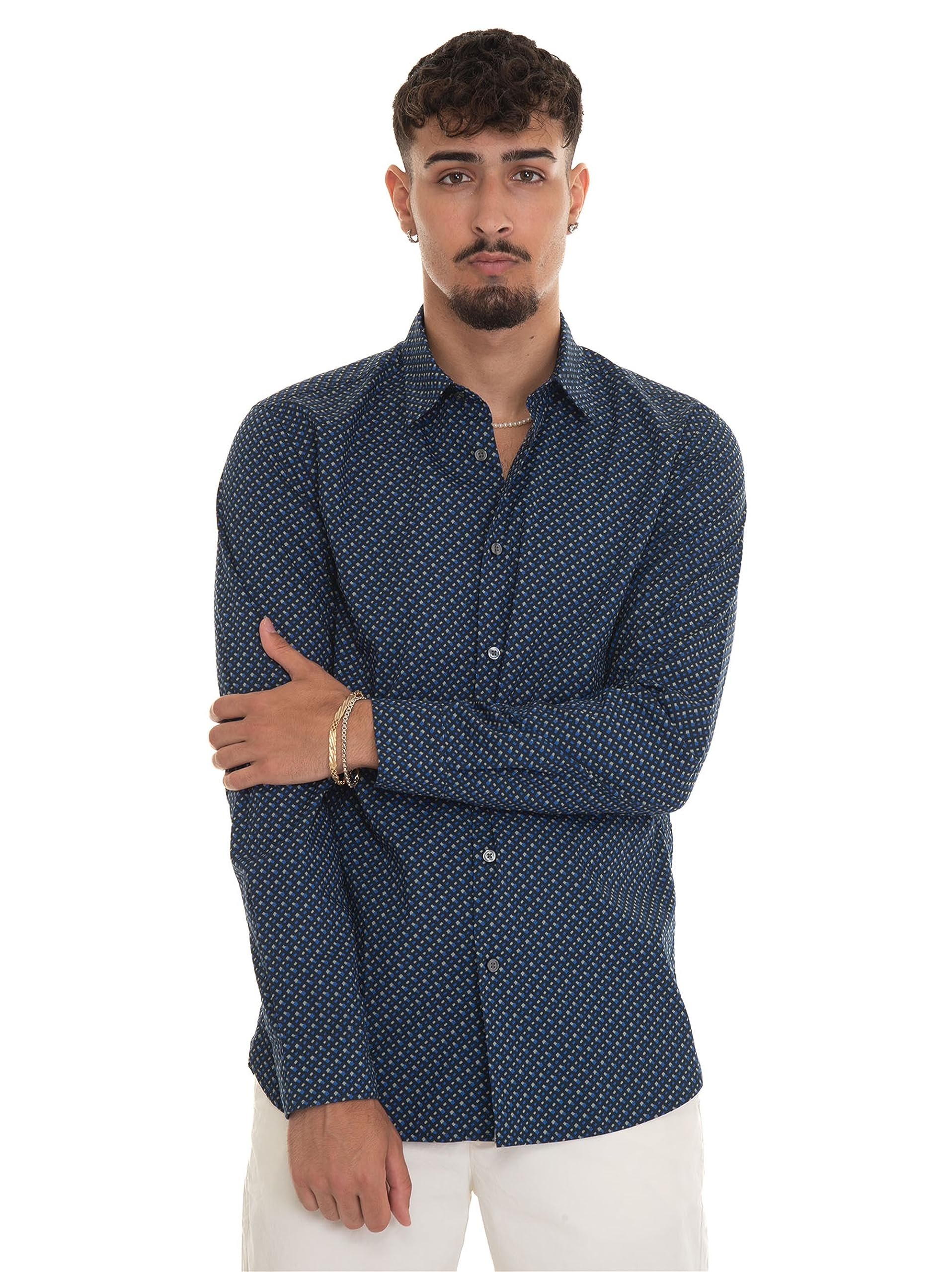 BOSS Roger F Camisa de gasa de algodón estampada ajustada para hombre