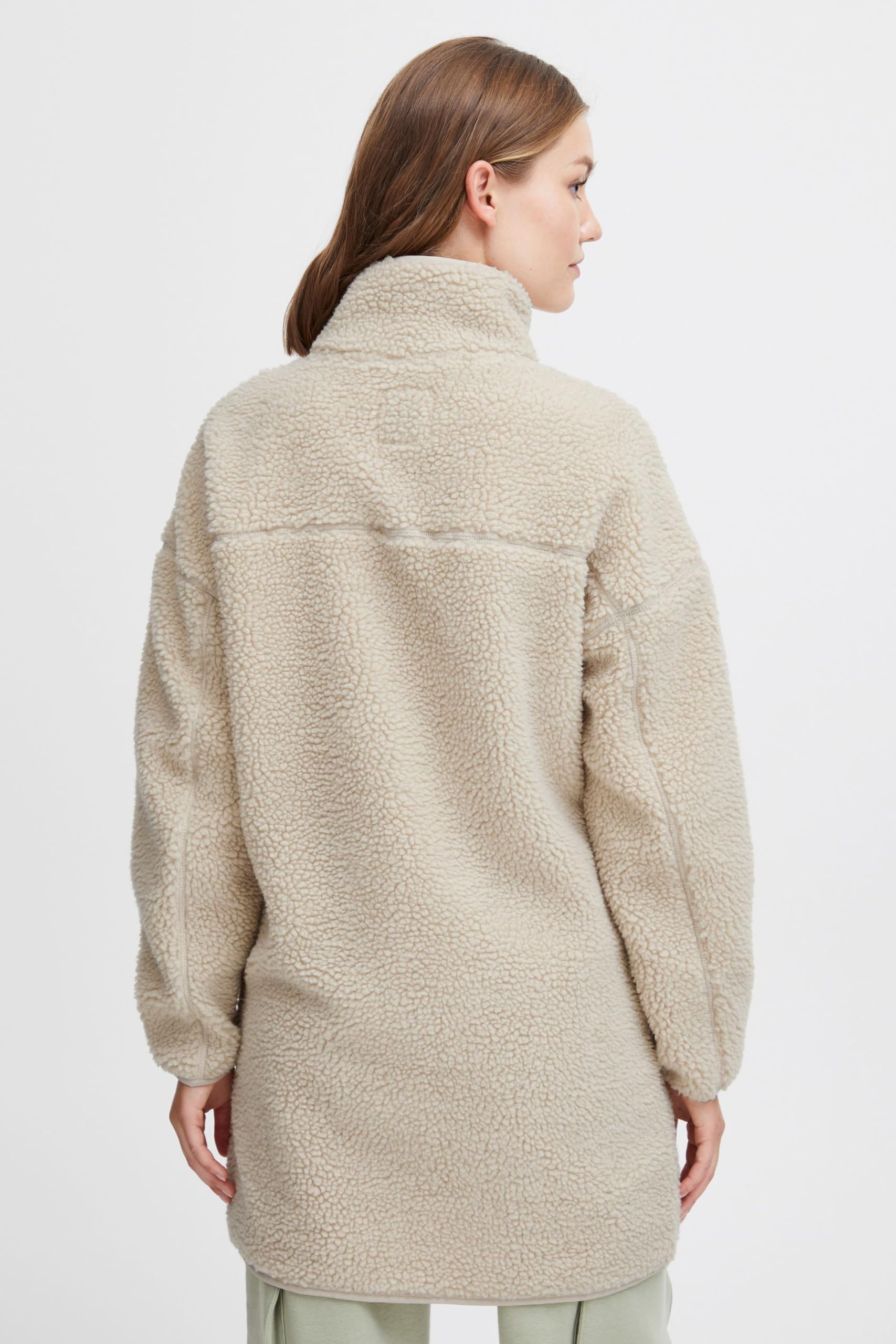 OXMO OXTova Damen Sweatjacke Lang Jacke mit Teddy-Fell Stehkragen Reißverschluss Eingrifftaschen Loose fit