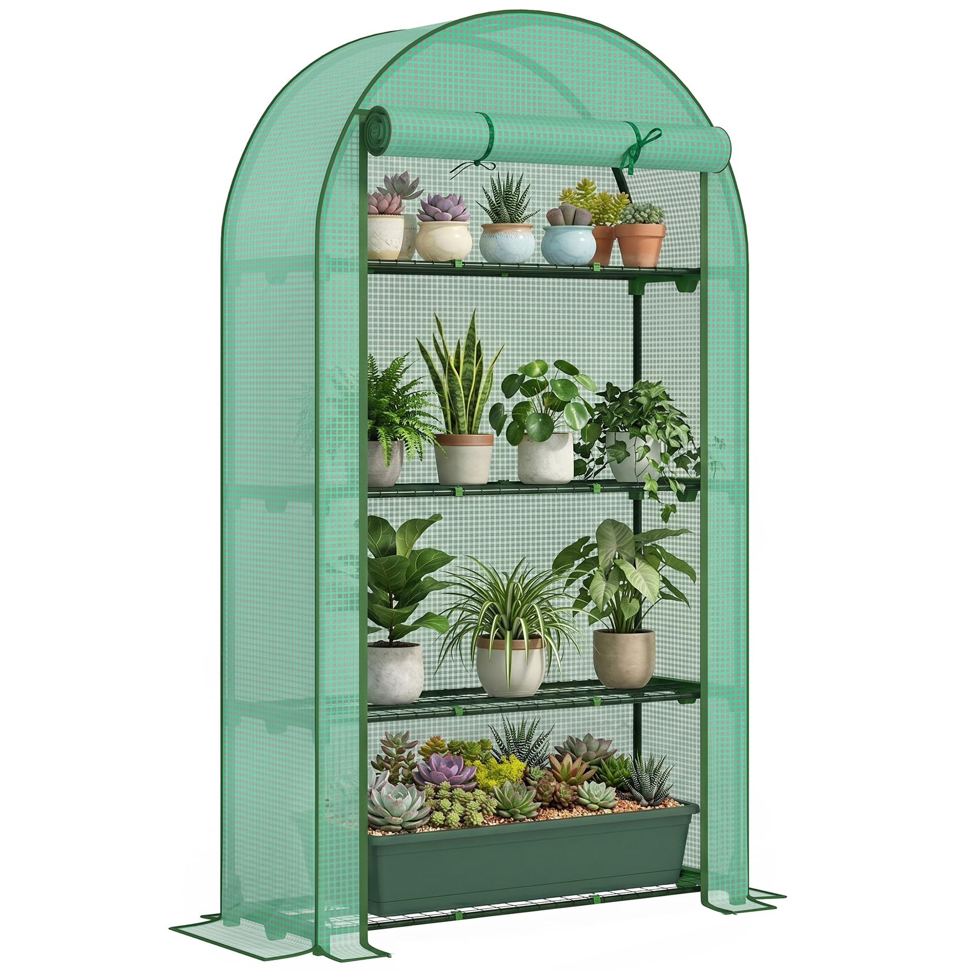 Outsunny 4 Tier Mini House With Reinforced Pe Cover, Green