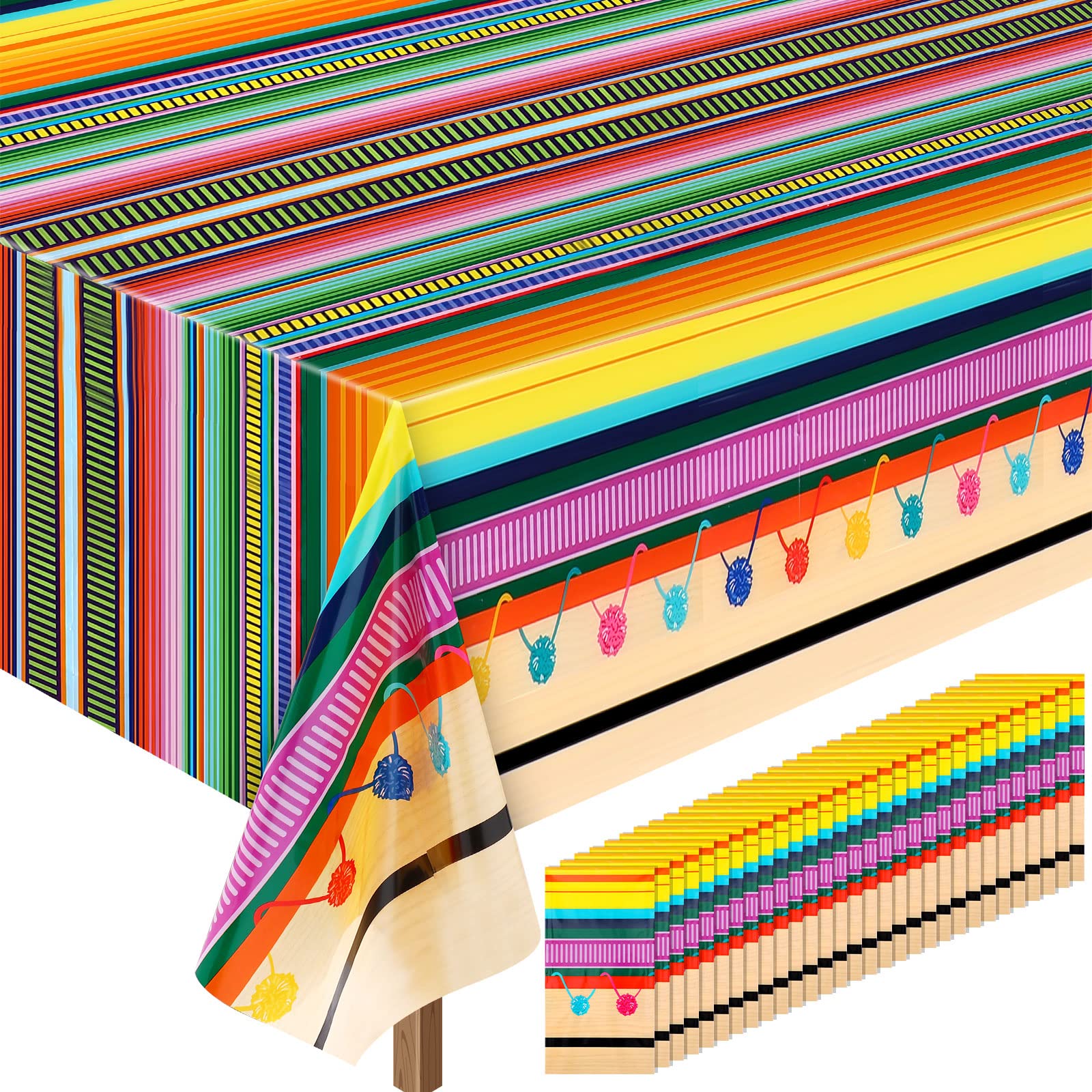 30 Pcs Cinco De Mayo Fiesta Tablecloth for Mexican Themed Party Decorations Mexican Table Cloth Multicolor Style Serape Tablecloth Disposable Plastic Tablecover for Birthday Taco Night Baby Shower