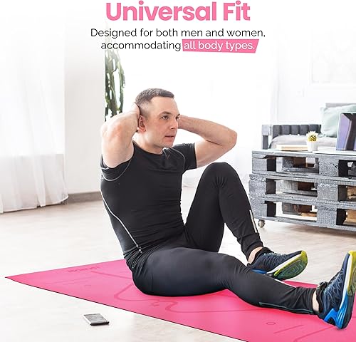 Miniatura 8 de Robust Tapete de yoga antideslizante con correa, tapete de entrenamiento ecológico de TPE de 14 de pulgada de grosor para yoga con líneas de