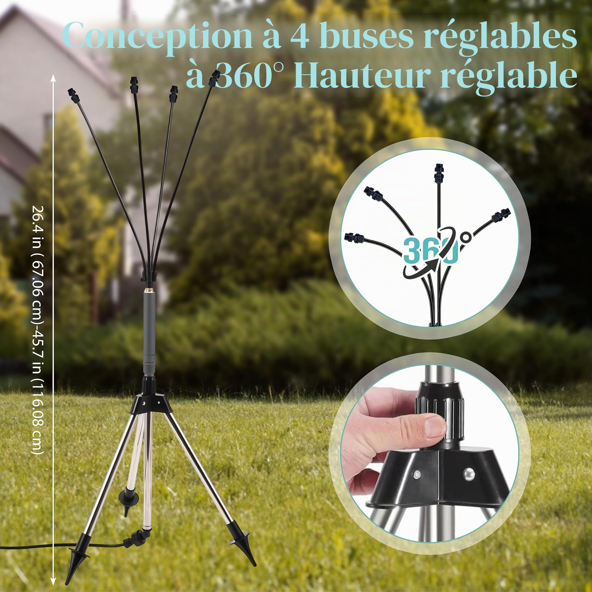 Brume d'Eau Station Réglable 360°, Système de Refroidissement par Brumisation avec Tuyau 8m et 4 Buses en Laiton, Système de Brumisation pour Terrasse, Jardin, Extérieur