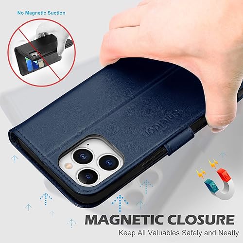 Miniatura 4 de SHIELDON Funda para iPhone 12 Pro Max, funda de piel auténtica tipo cartera magnética a prueba de golpes, soporte para tarjetas RFID, compatible con