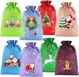 CashMuch Christmas Fabric Drawstring Bags Polyester Sacks with Festive Design for Holiday Present Giving 20x30cm(6pcs)