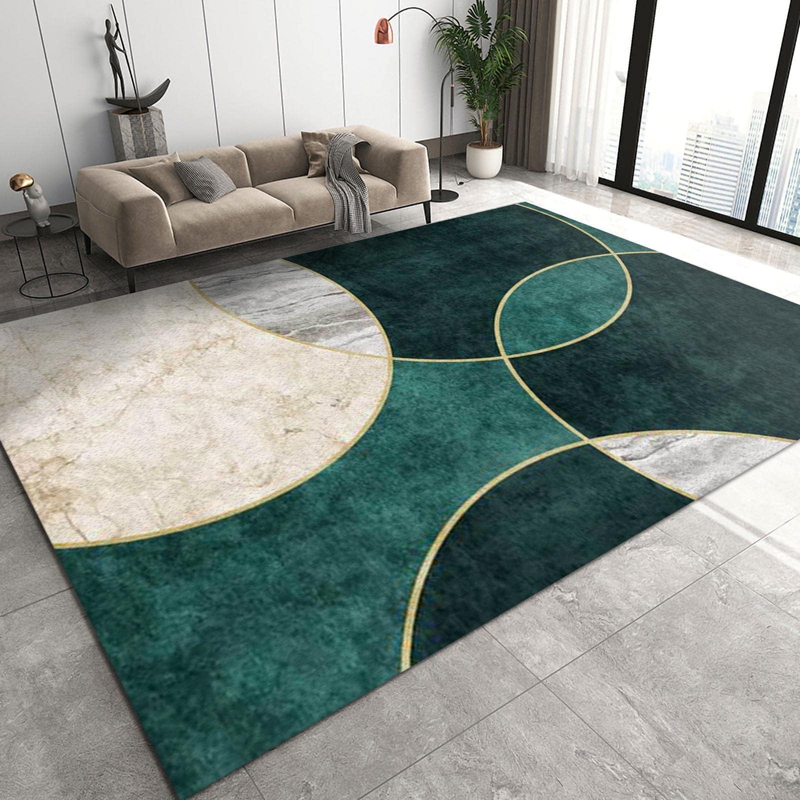 Tappeto Camera da Letto a Marmo Sfumato Verde Smeraldo, Tappeti Design, 120 x 170 cm Tappetone Antimacchia - per Decor del Pavimento del Soggiorno