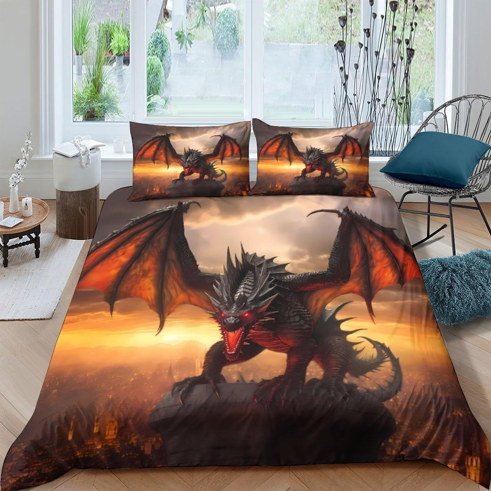 Ctjqhvkz Style-6 3D Printed Fire Dragon Fitted Sheet Microfiber Soft Breathable Fantasy Landscape Mattress Cover For Bedroom Dorm Decor Single（135X200cm）