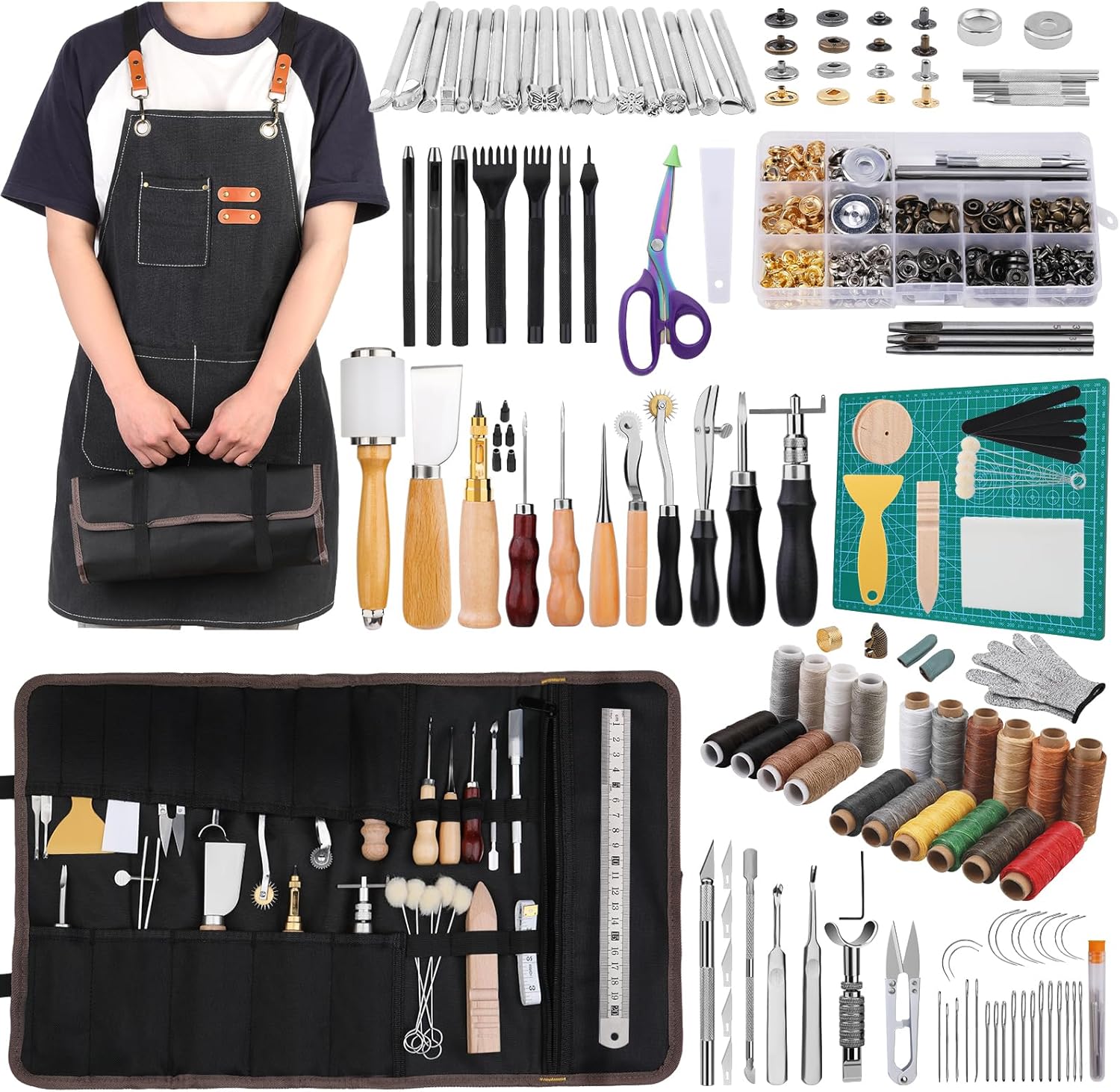 456Pcs Leather Working Tool Kit, Leather Craft Kits, Leather Sewing