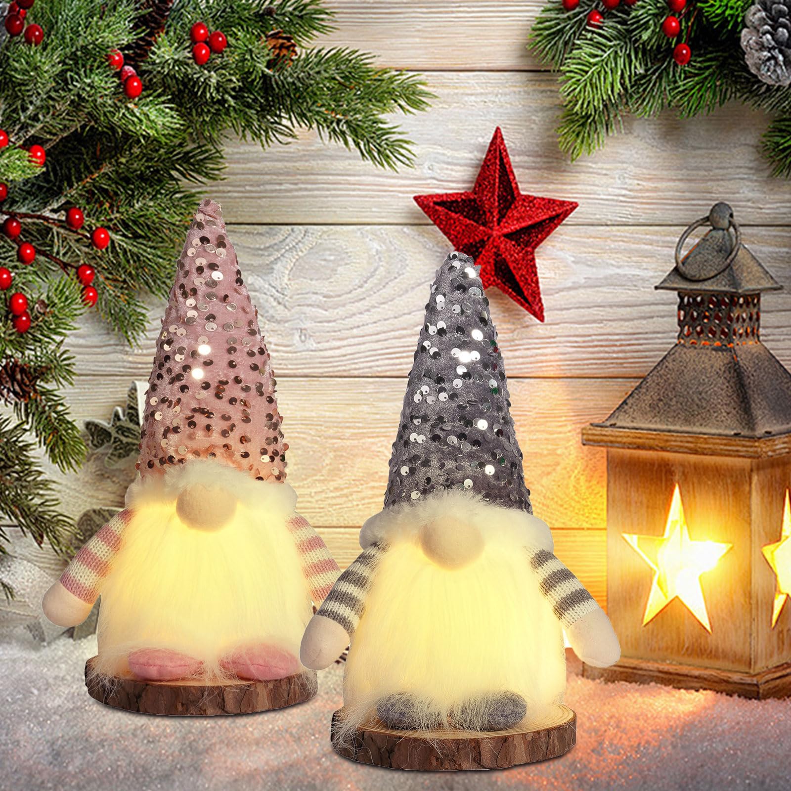 3 PCS Natale Gnomo Bambola con LED Gnomi di Natale Illuminata di Peluche Bambole Senza Volto Mensola da Tavolo di Puntelli per Foto Ornamento,Babbo Decorazioni Natalizia per La Casa Regali di Natale