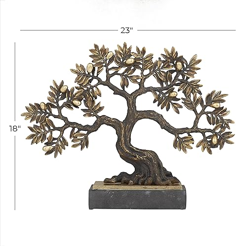 Miniatura 10 de Deco 79 Escultura de árbol de Polystone con base negra, 10 x 4 x 13 pulgadas, bronce
