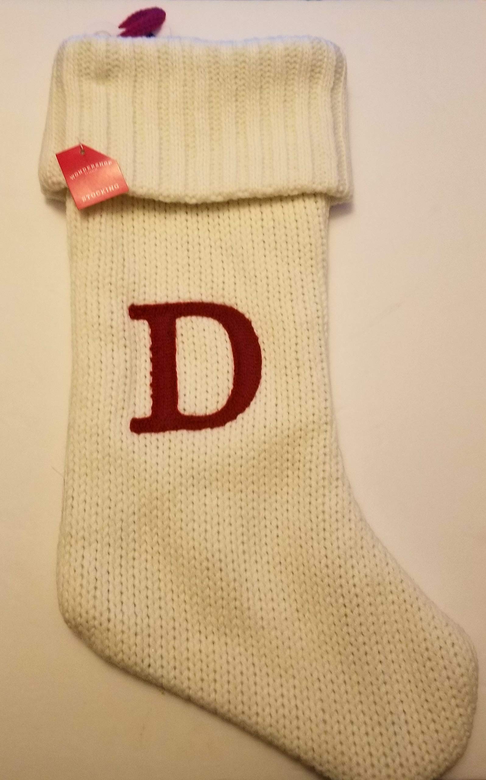 Christmas Holiday Winter White Thick Knit Stocking Monogram Letter D Measures 19"