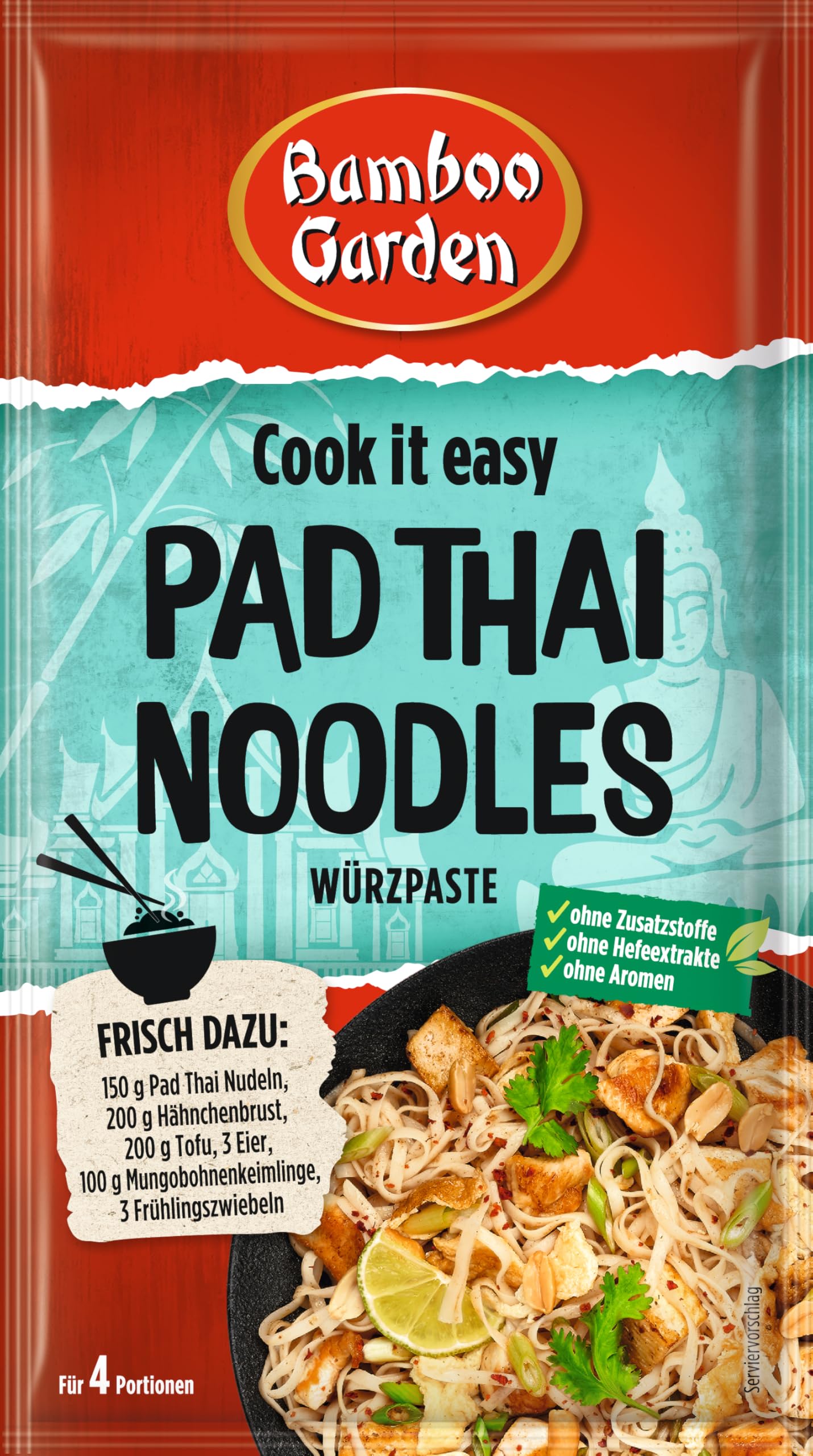 Bamboo Garden - Pad Thai Noodles Würzpaste | Zum Würzen von thailändischen Nudelgerichten | Für 4 Portionen | Ohne Zusatzstoffe, natürliche Zutaten | 45 g im Beutel