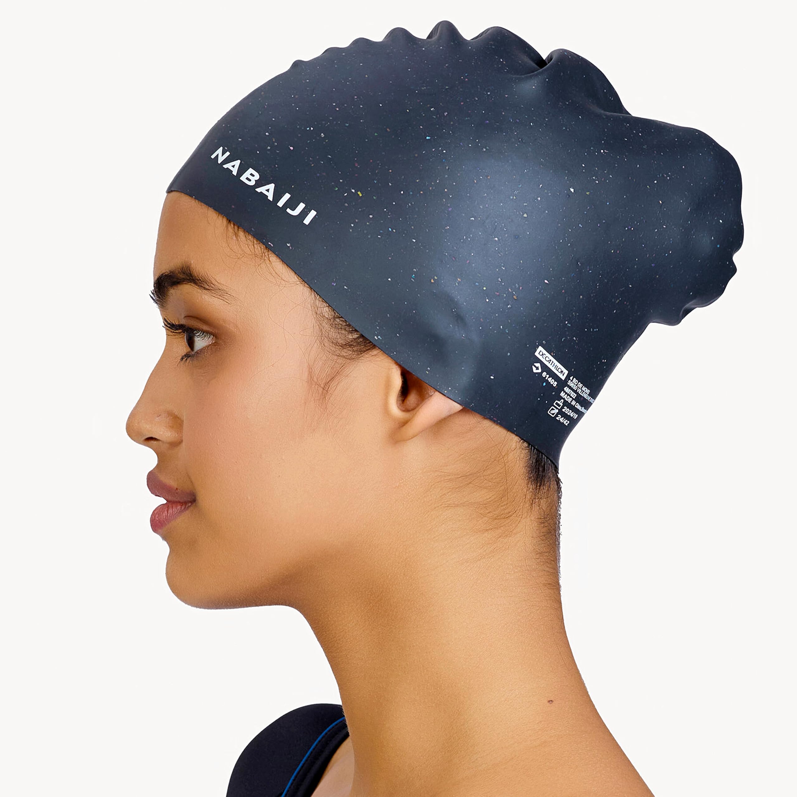 Nabaiiji Decathlon Adult (Women) Swimming Cap for Long Hair | 56-60 CM | (Black)-image-3