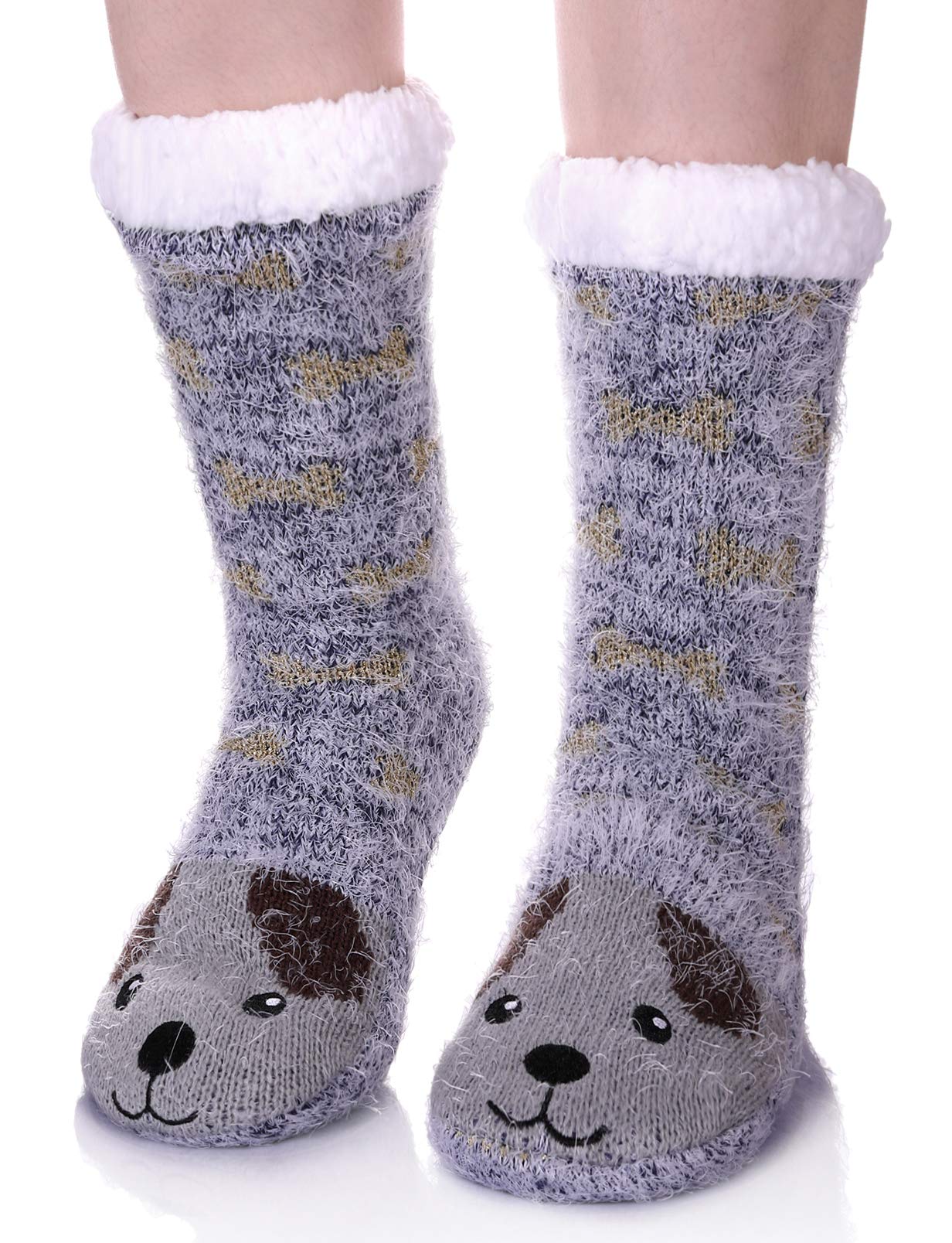 LANLEO Calcetines mullidos para mujer con pinzas, para invierno, cálidos, gruesos, forro polar de felpa, antideslizantes, calcetines para el hogar