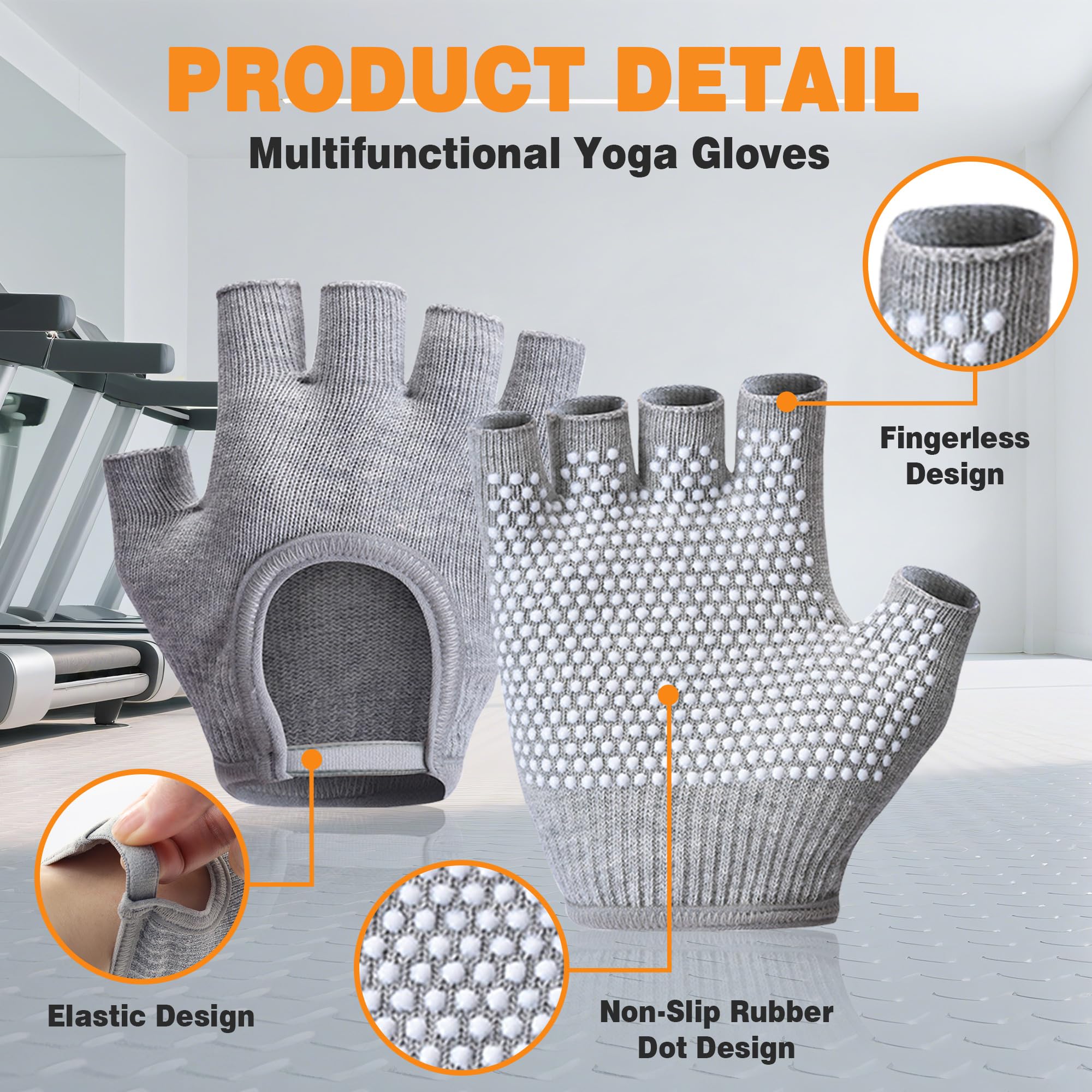 Lot 3 Paires Gants Yoga Antidérapants Femme - Respirants Avec Points Silicone, Noir Violet Rose