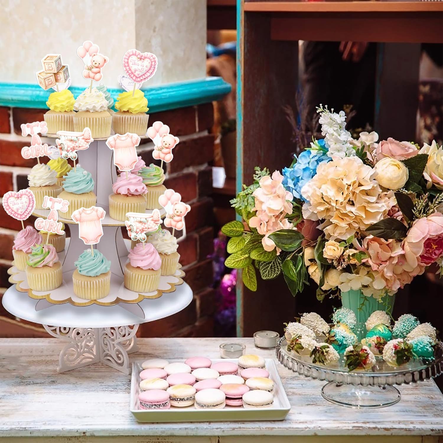 Gyufise 36Pcs Baby Girl Cupcake Toppers Baby Shower Oh Baby Cake Decorations for Girl Bear It's a Girl Cupcake Pick Decorations for Birthday Party Supplies Pink - Image 4