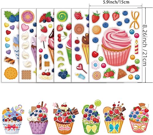 Miniatura 2 de 36 Sheets Treats and Sweets Sticker Make Your Own Stickers for Kids, Make a Face Cupcake Stickers DIY Cake Stickers Dessert Stickers Decorating