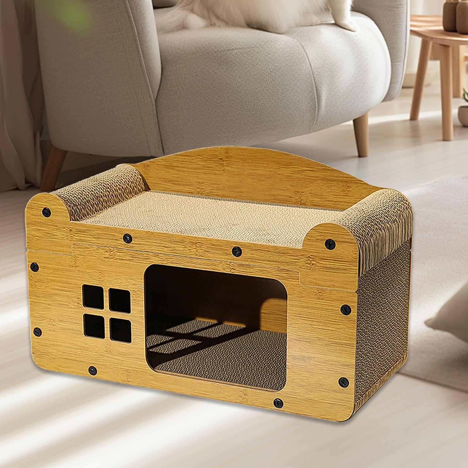 F Fityle Tiragraffi per Gatti in Cartone Ondulato Giocattolo 2 in 1 Tiragraffi a Scomparsa Casa da Gioco per Piccoli Animali Gattino Decorazioni per la casa, m
