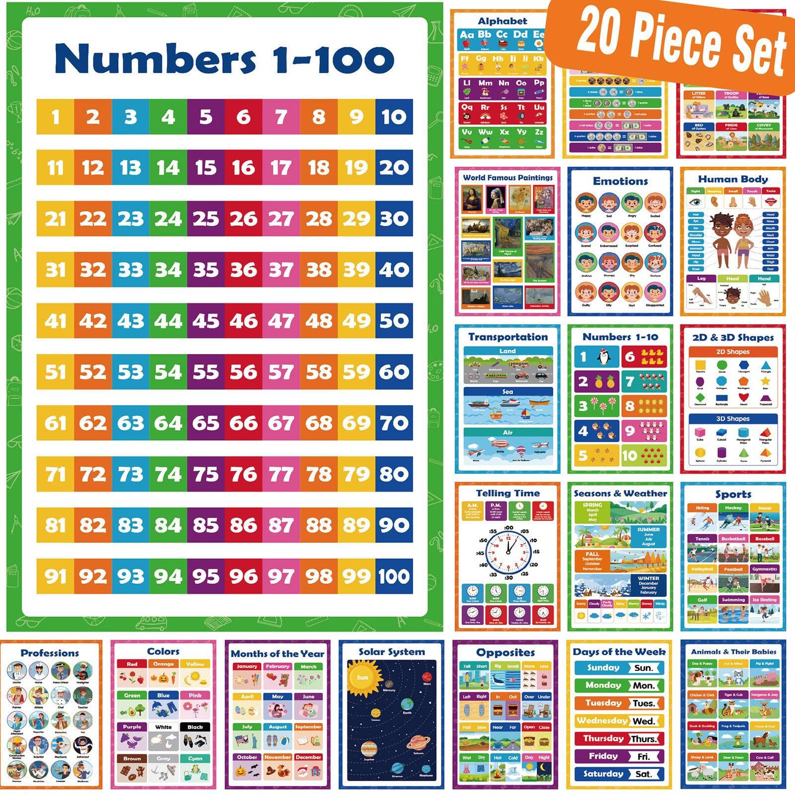 Poster educativi 20 fogli apprendimento interattivi riutilizzabili 42x28cm carta colori vivaci aula scuola materna