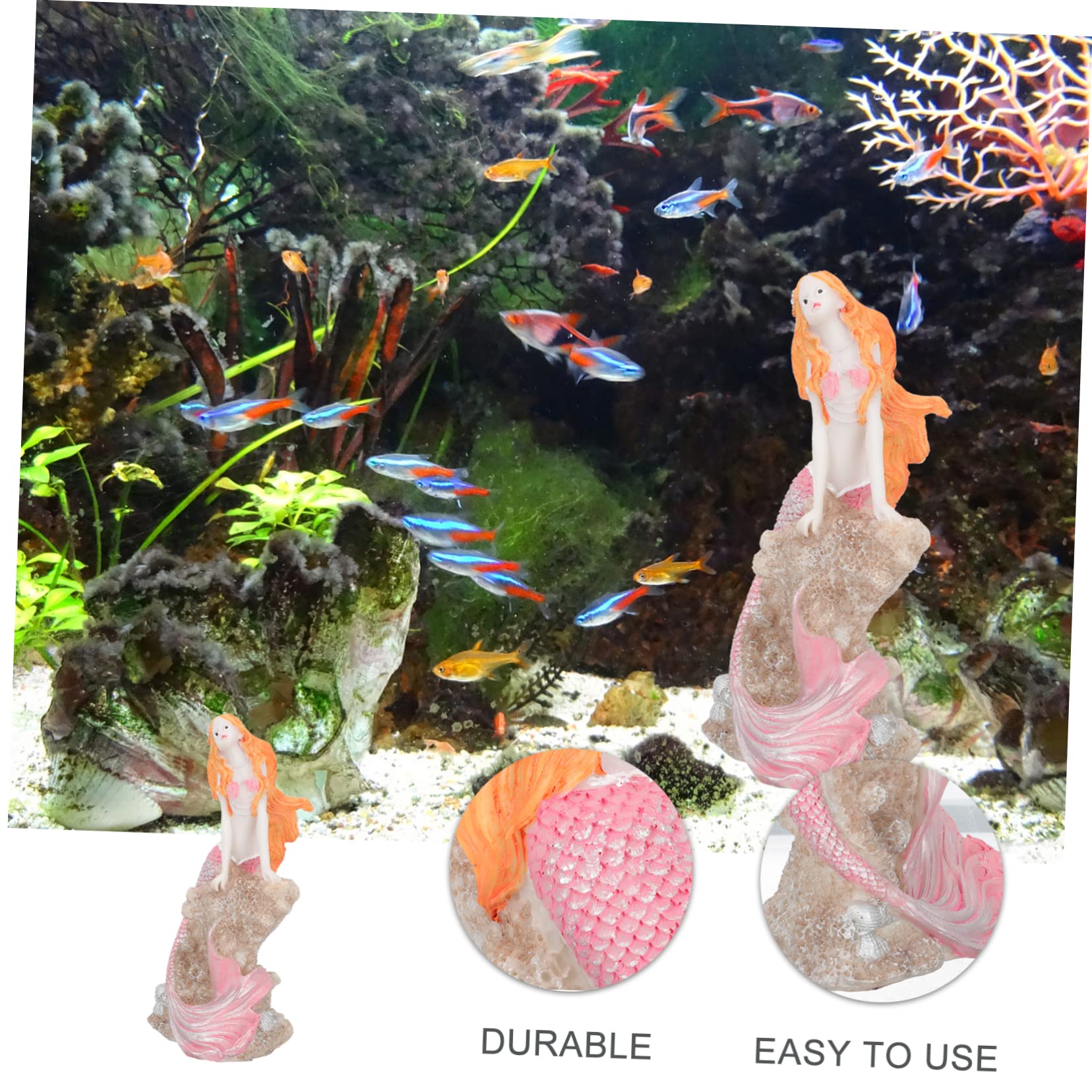 Cabilock 2 Pezzi paesaggio del serbatoio di pesce arredamento ornamento sirena in resina per acquario decorazioni artigianali in resina fornitura acquario sirena paesaggistica acquario rosa