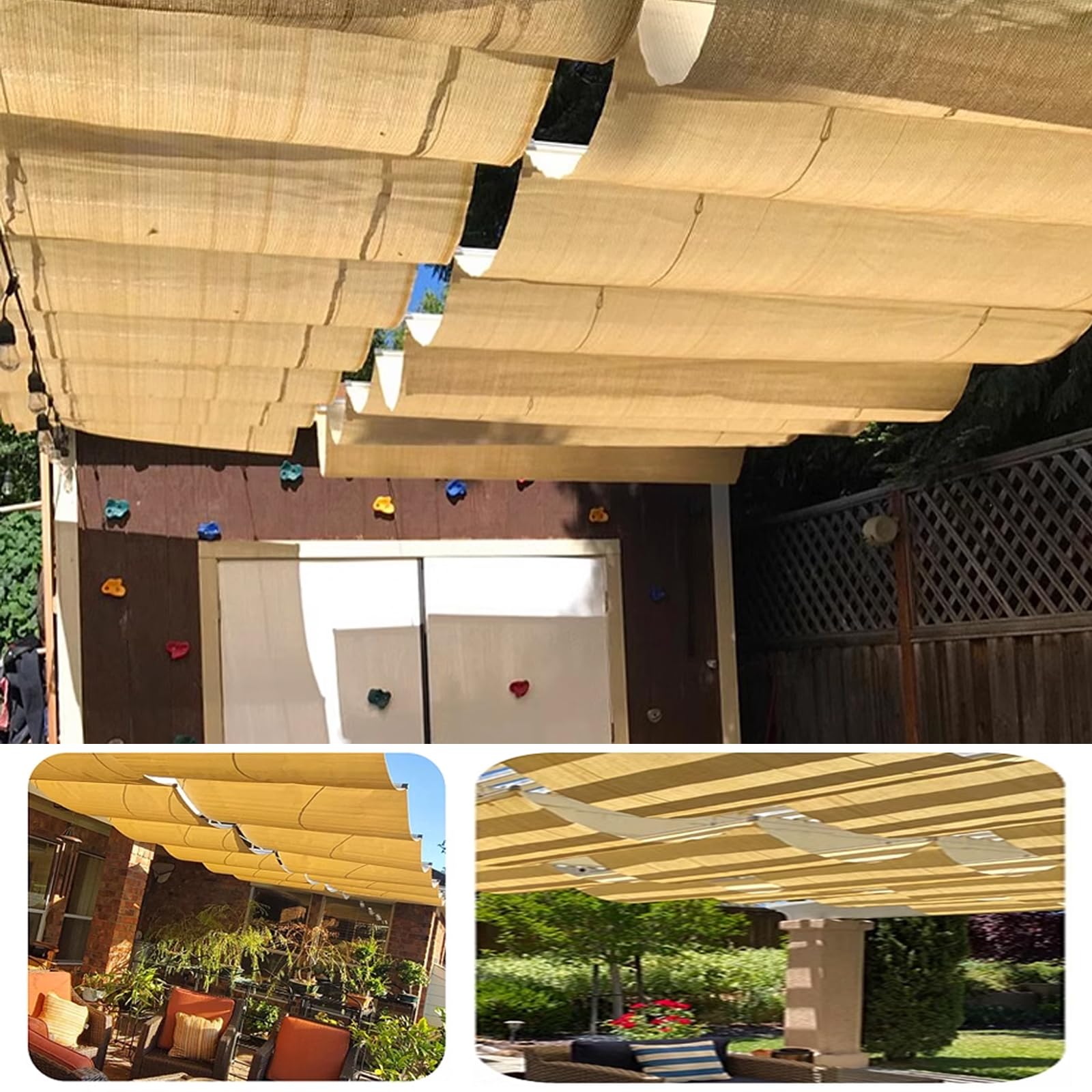 Ombra a Onda Vela a Forma di U,Vele Tendalino a Onda Beige per Patio,Copertura Pergola di Ricambio,Retrattile Onda Pergolato a Tettoia Appendere,Tenda da Sole per Esterno (1x4m/3.3x13ft)