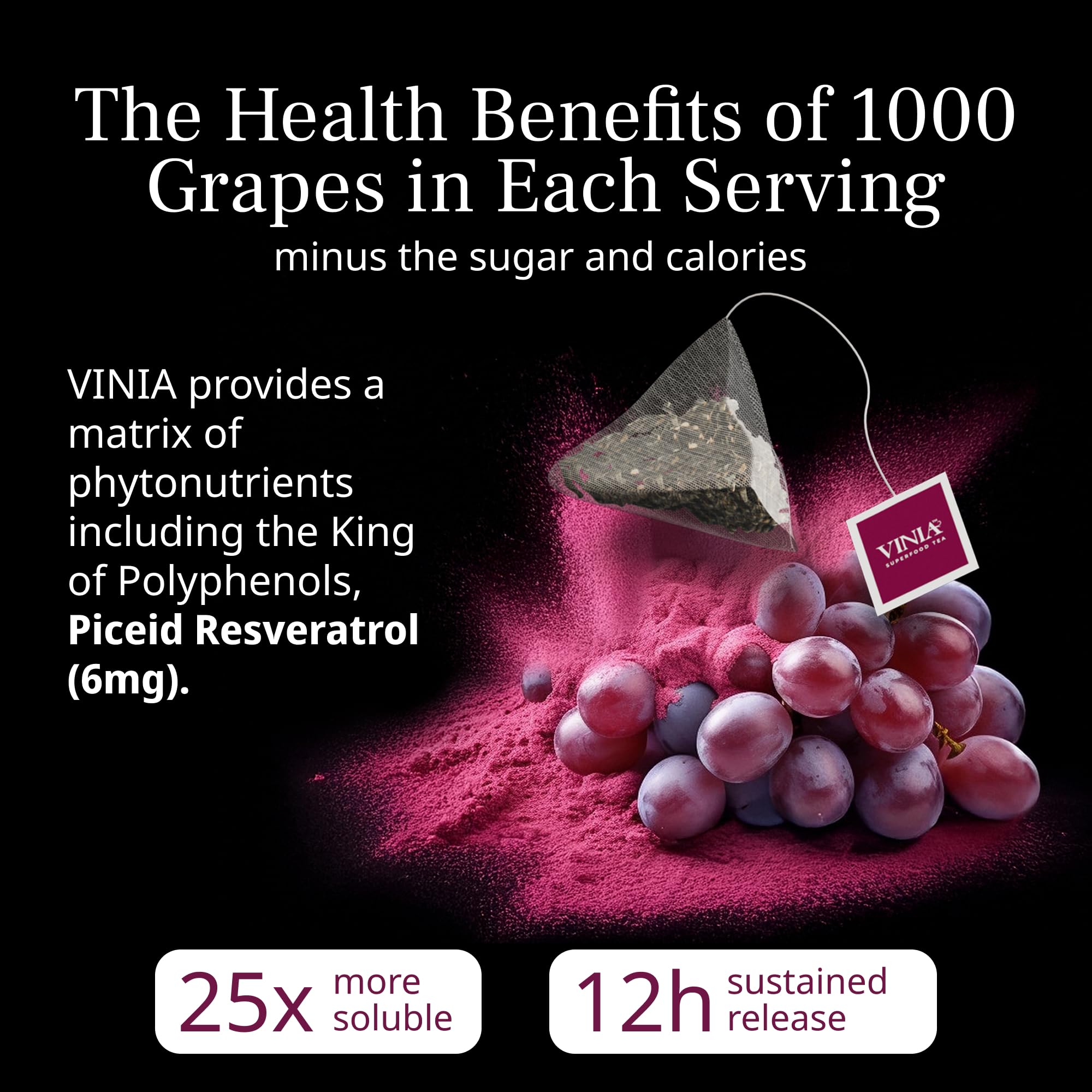 VINIA Premium Matcha Green Tea Bags Made with Organic Tea Infused with Piceid Resveratrol for Heart Health Nitric — view 6